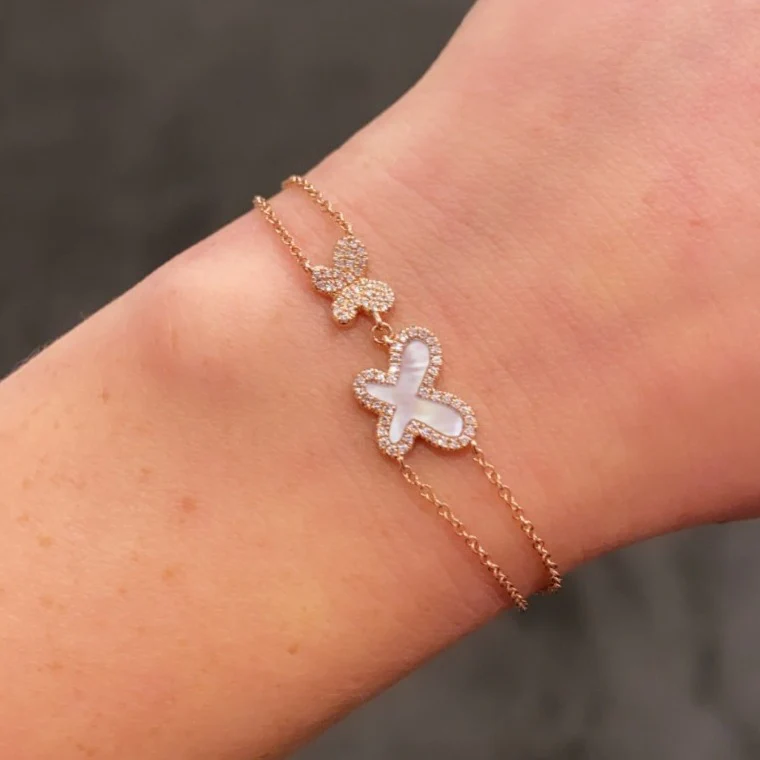 14K GOLD DIAMOND MOTHER OF PEARL DOUBLE AVA BRACELET - Image 3