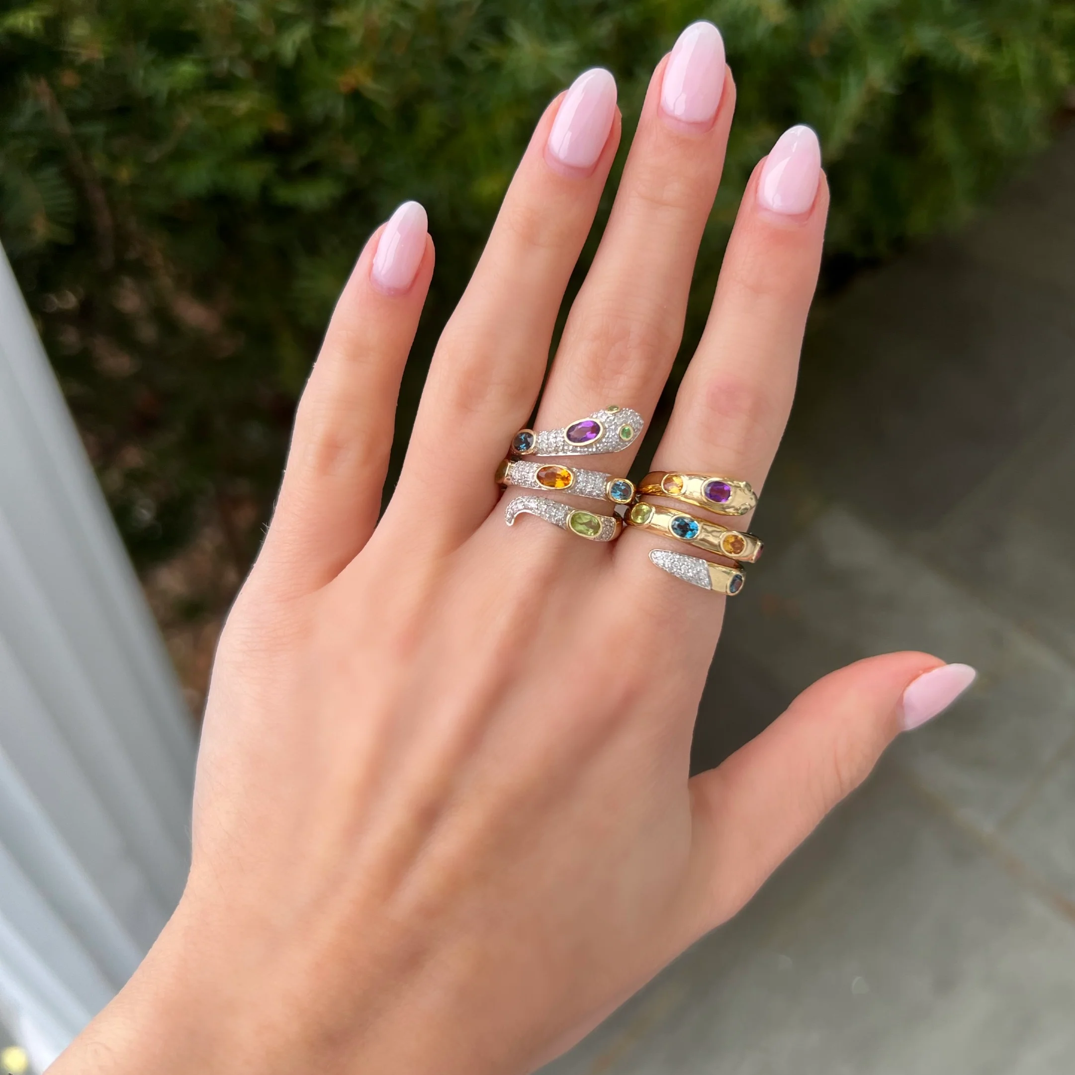 14K GOLD DIAMOND MULTI COLOR SAPPHIRE ILANA SNAKE RING - Image 2