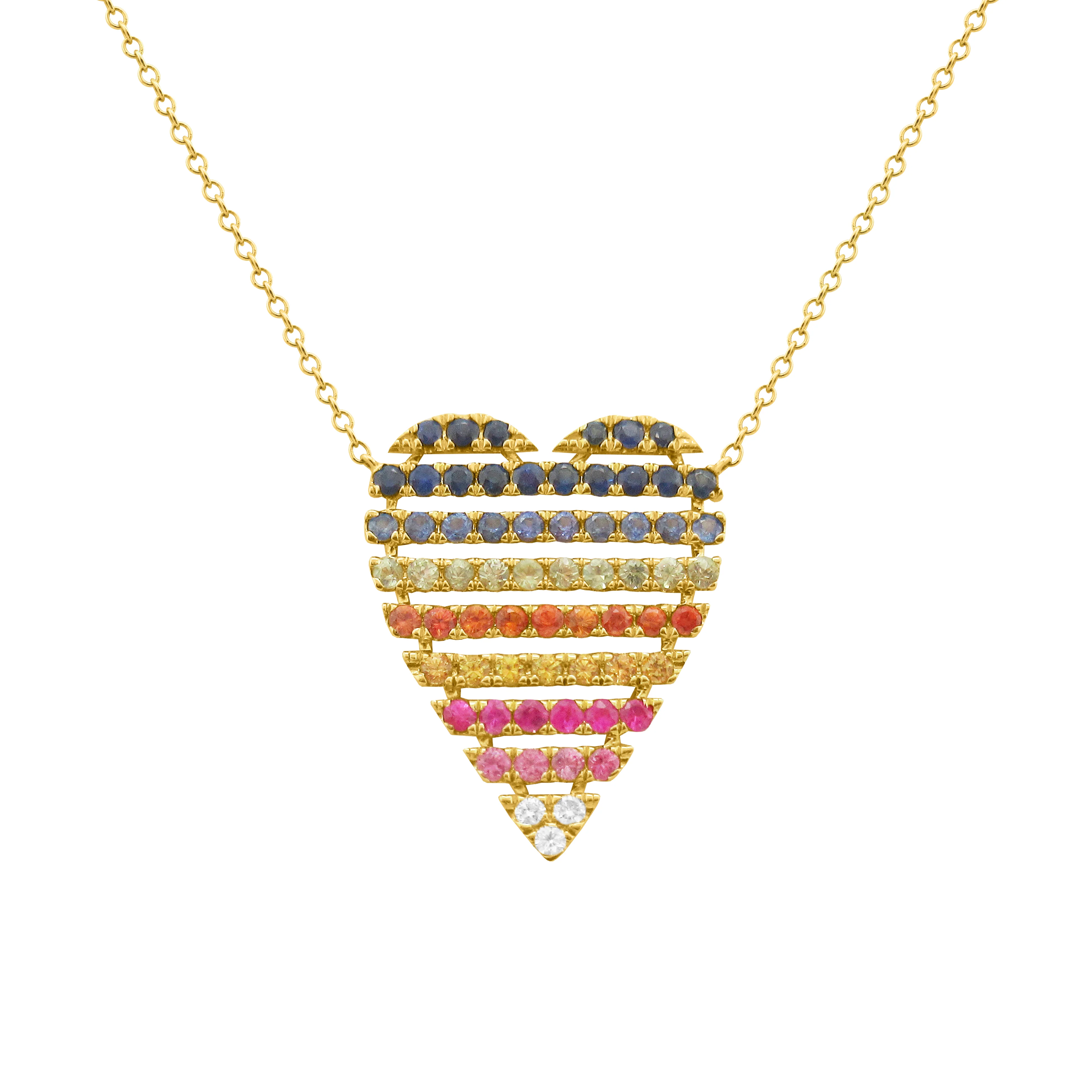14K GOLD DIAMOND MULTICOLOR SAPPHIRE SIMA HEART NECKLACE