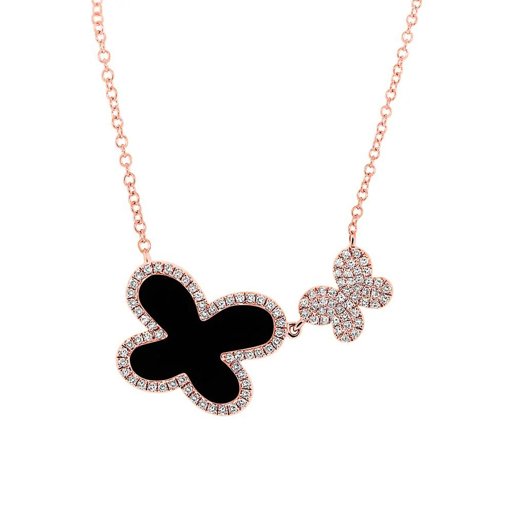 14K GOLD DIAMOND ONYX DOUBLE AVA NECKLACE - Image 3