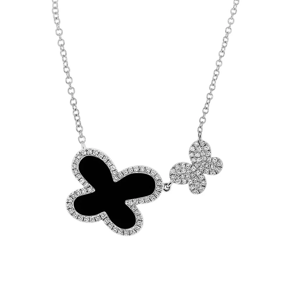 14K GOLD DIAMOND ONYX DOUBLE AVA NECKLACE - Image 4