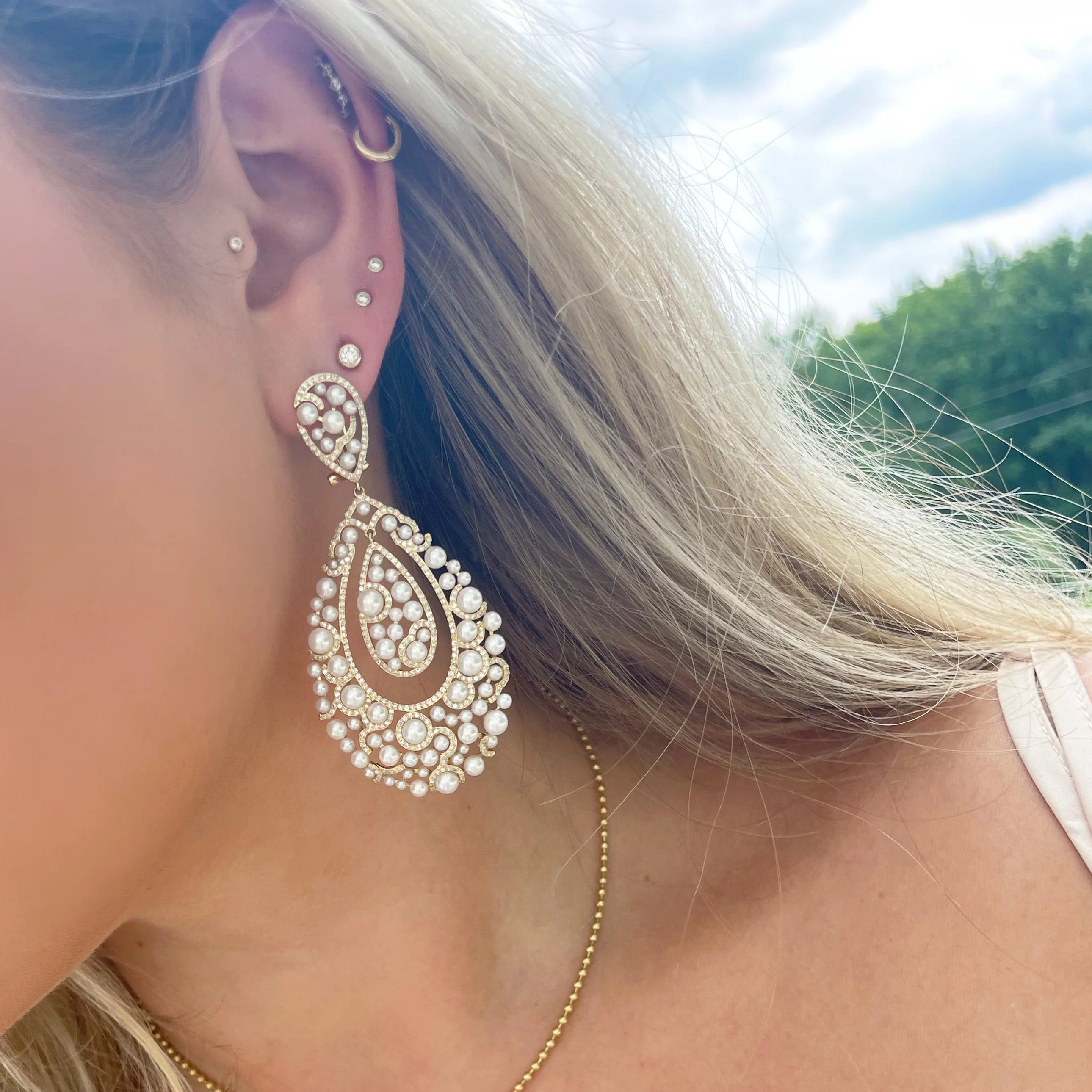 14K GOLD DIAMOND PEARL LANI EARRINGS - Image 3