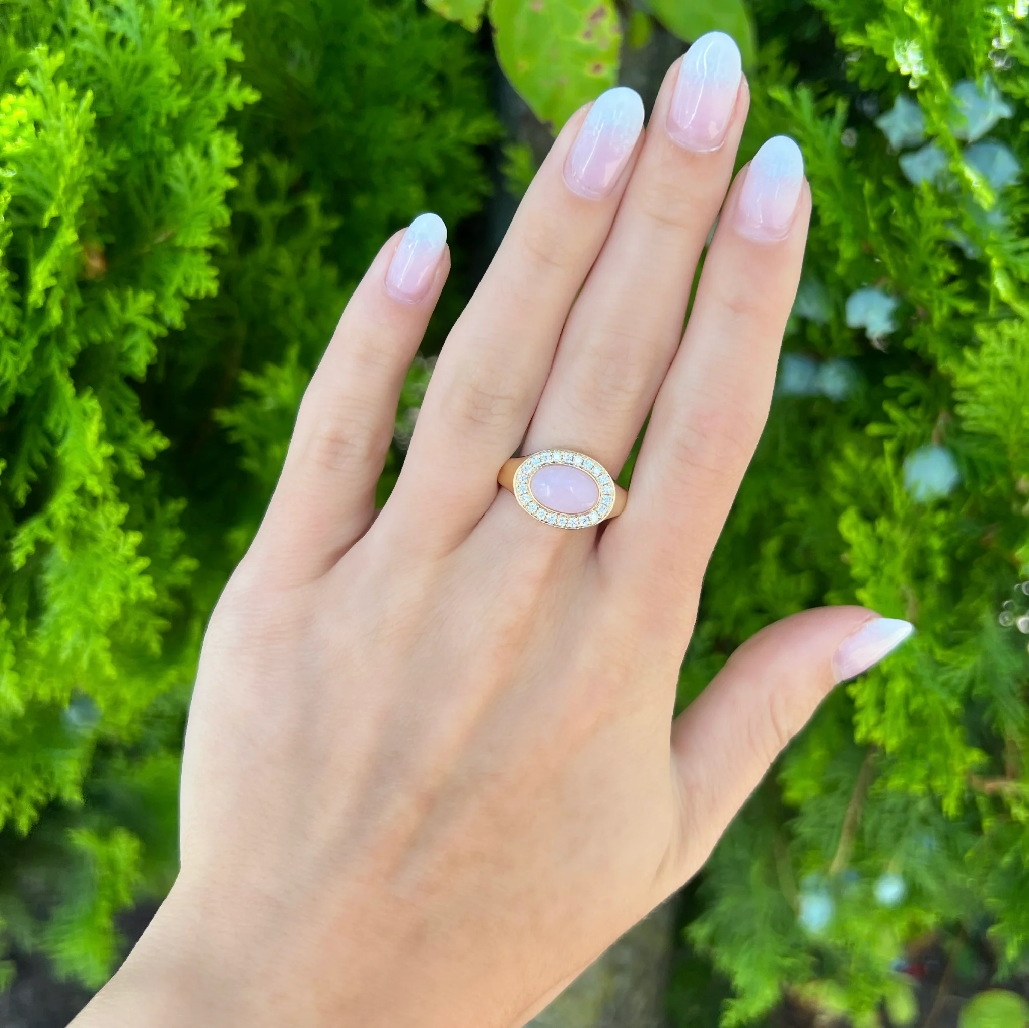 14K GOLD DIAMOND PINK OPAL COLETTE RING - Image 2
