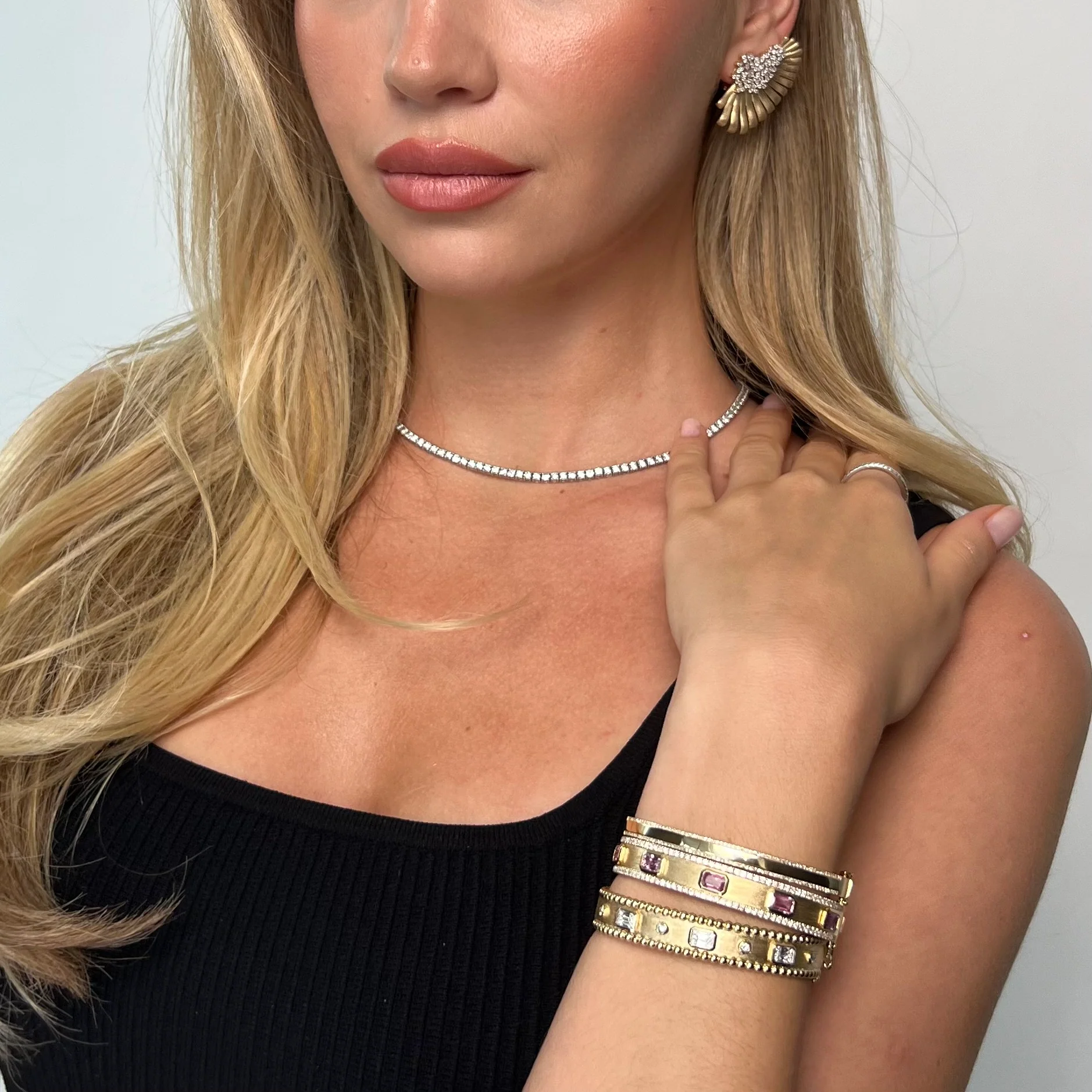14K GOLD DIAMOND PINK SAPPHIRE BLAKELY BANGLE - Image 2