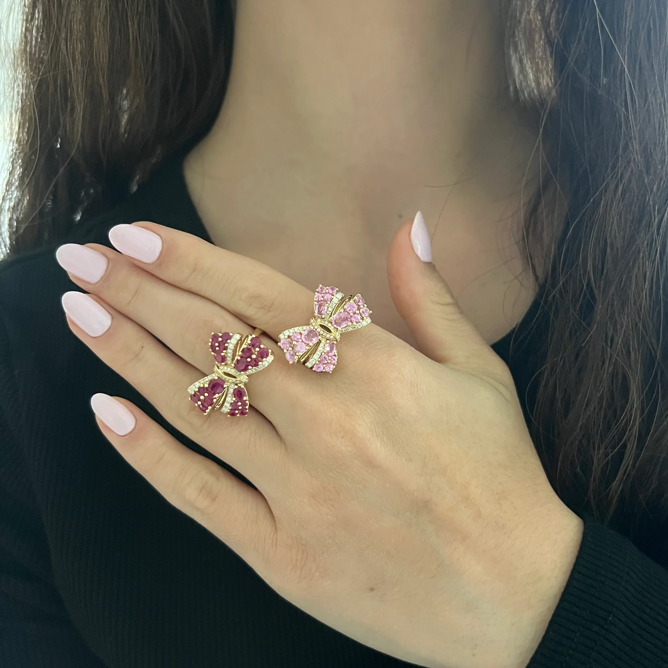 14K GOLD DIAMOND RUBY KATIE BOW RING - Image 2