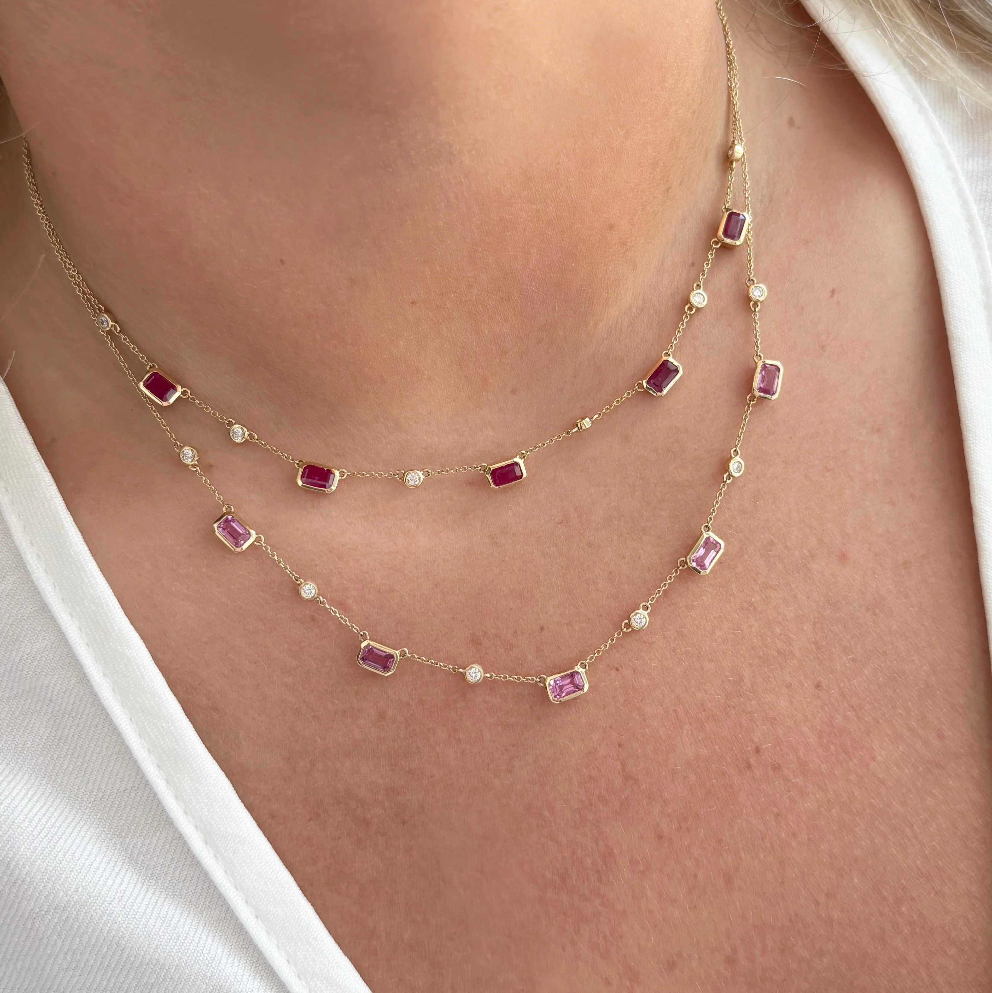 14K GOLD DIAMOND PINK SAPPHIRE LUCY NECKLACE - Image 2