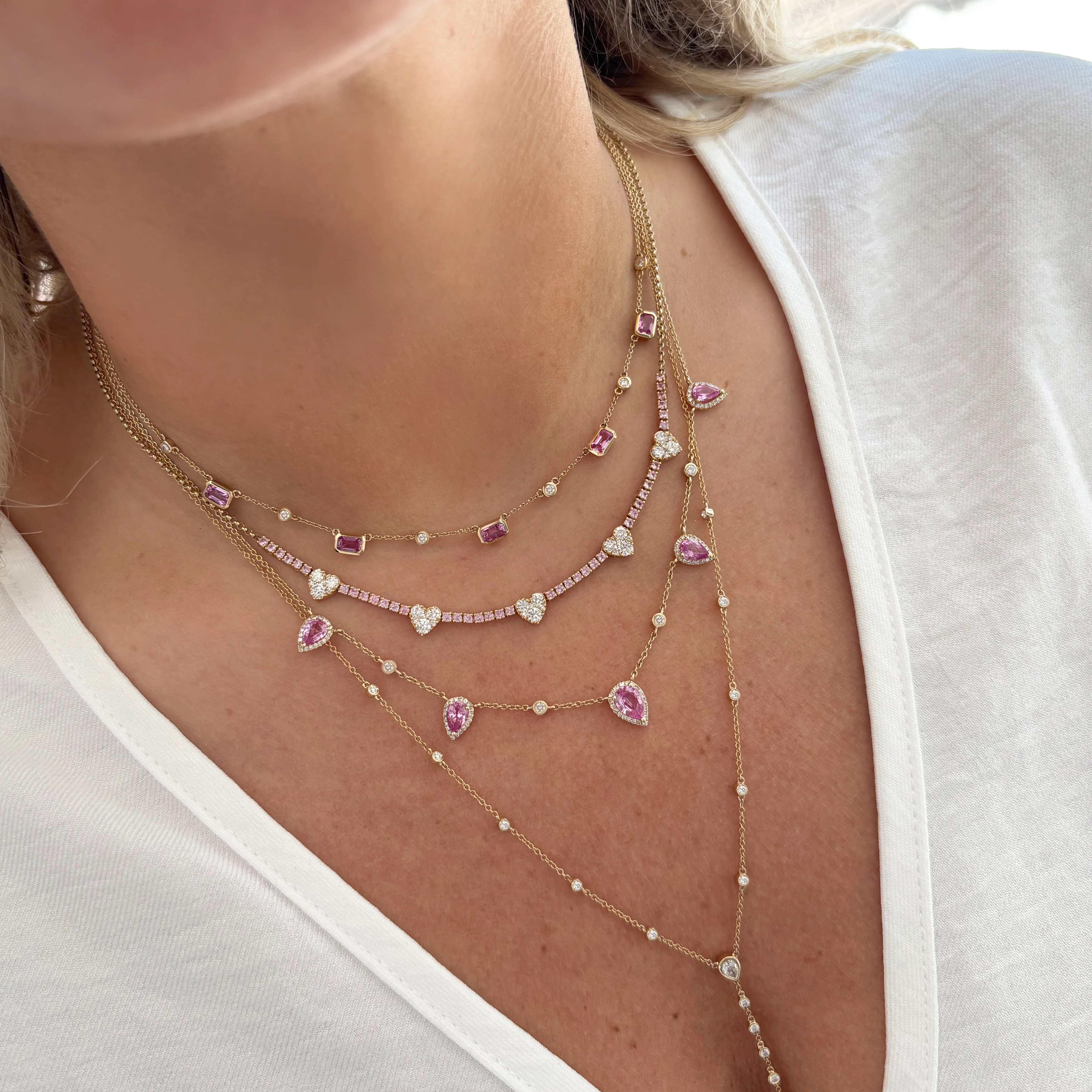 14K GOLD DIAMOND PINK SAPPHIRE LUCY NECKLACE - Image 3