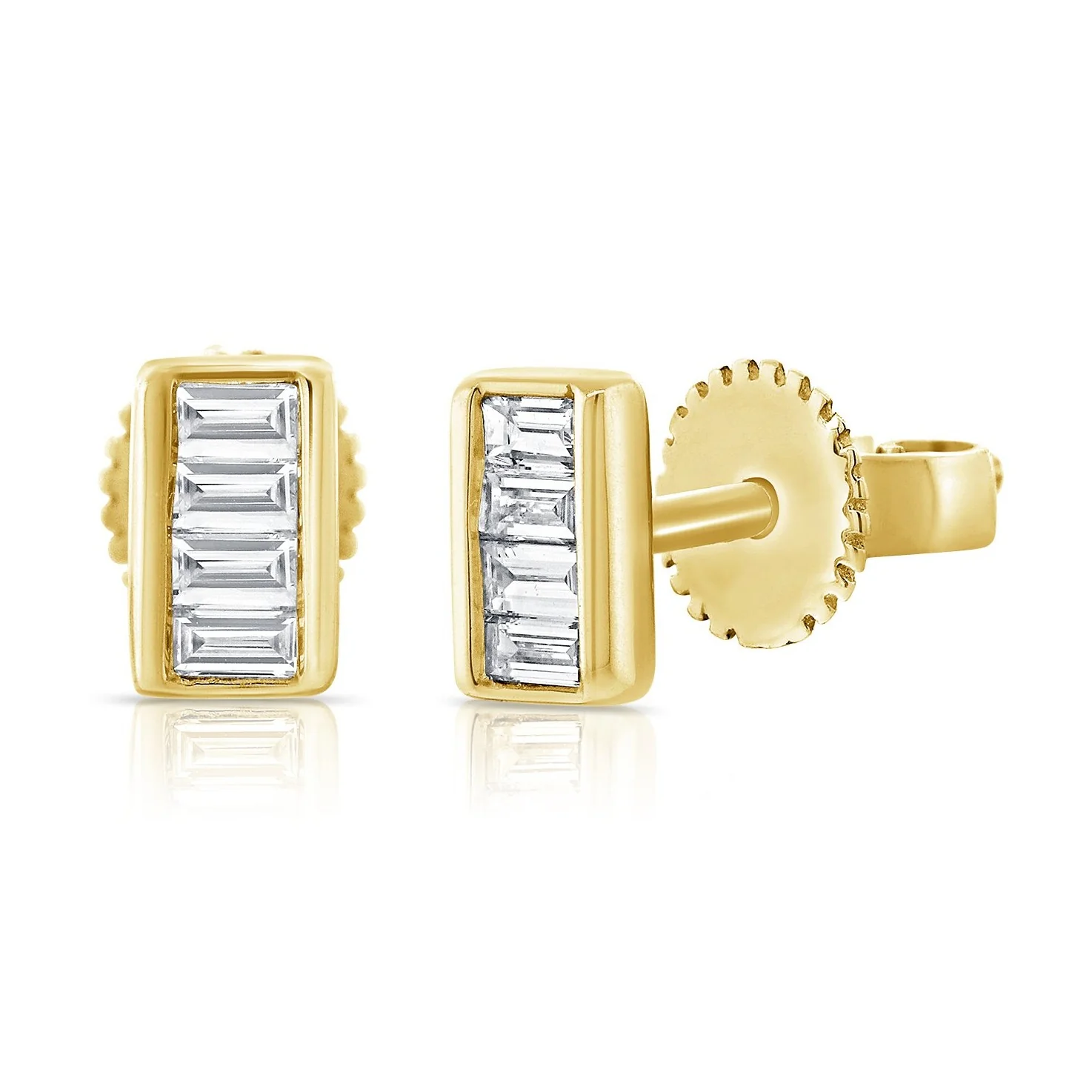 14K GOLD DIAMOND RECTANGLE BAGUETTE BEZEL STUDS