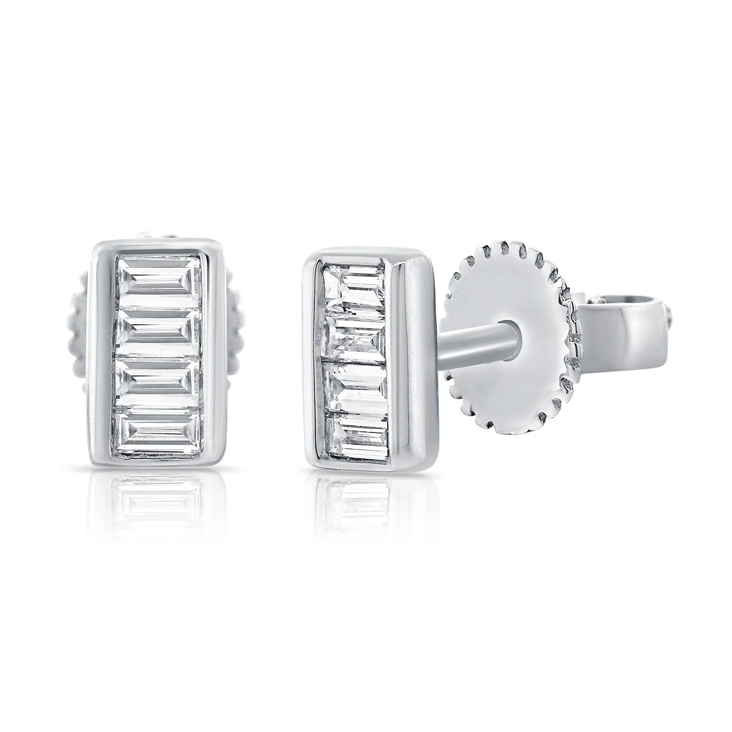 14K GOLD DIAMOND RECTANGLE BAGUETTE BEZEL STUDS - Image 3