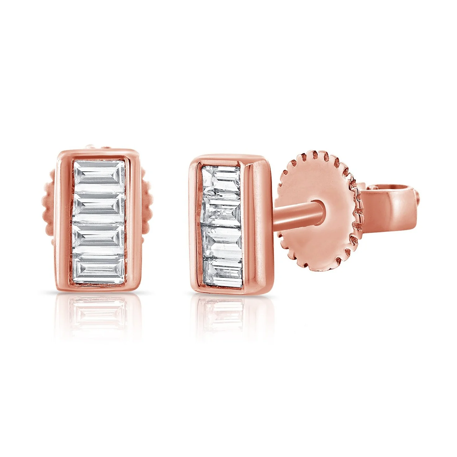 14K GOLD DIAMOND RECTANGLE BAGUETTE BEZEL STUDS - Image 5