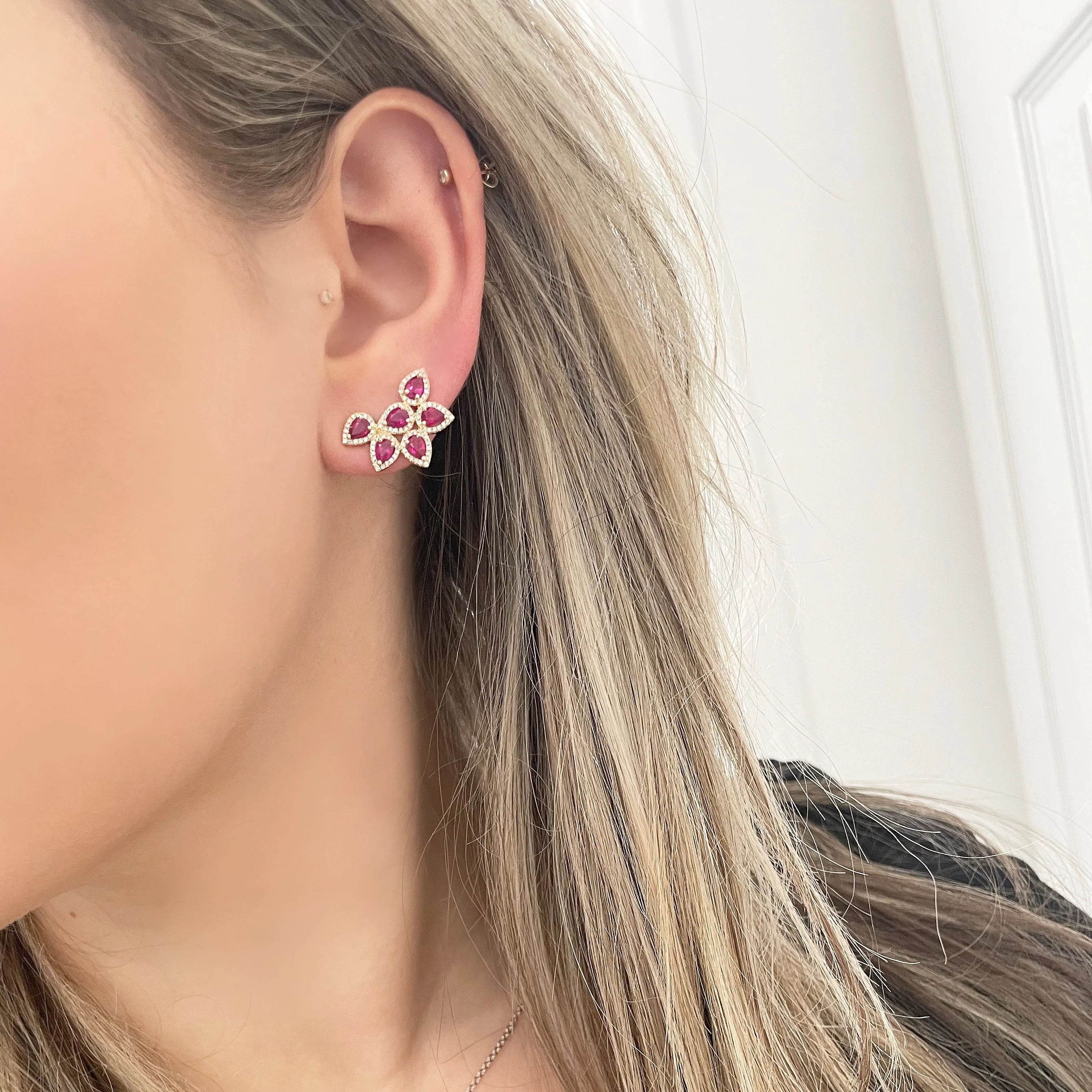 14K GOLD DIAMOND RUBY ANITA EARRINGS - Image 2
