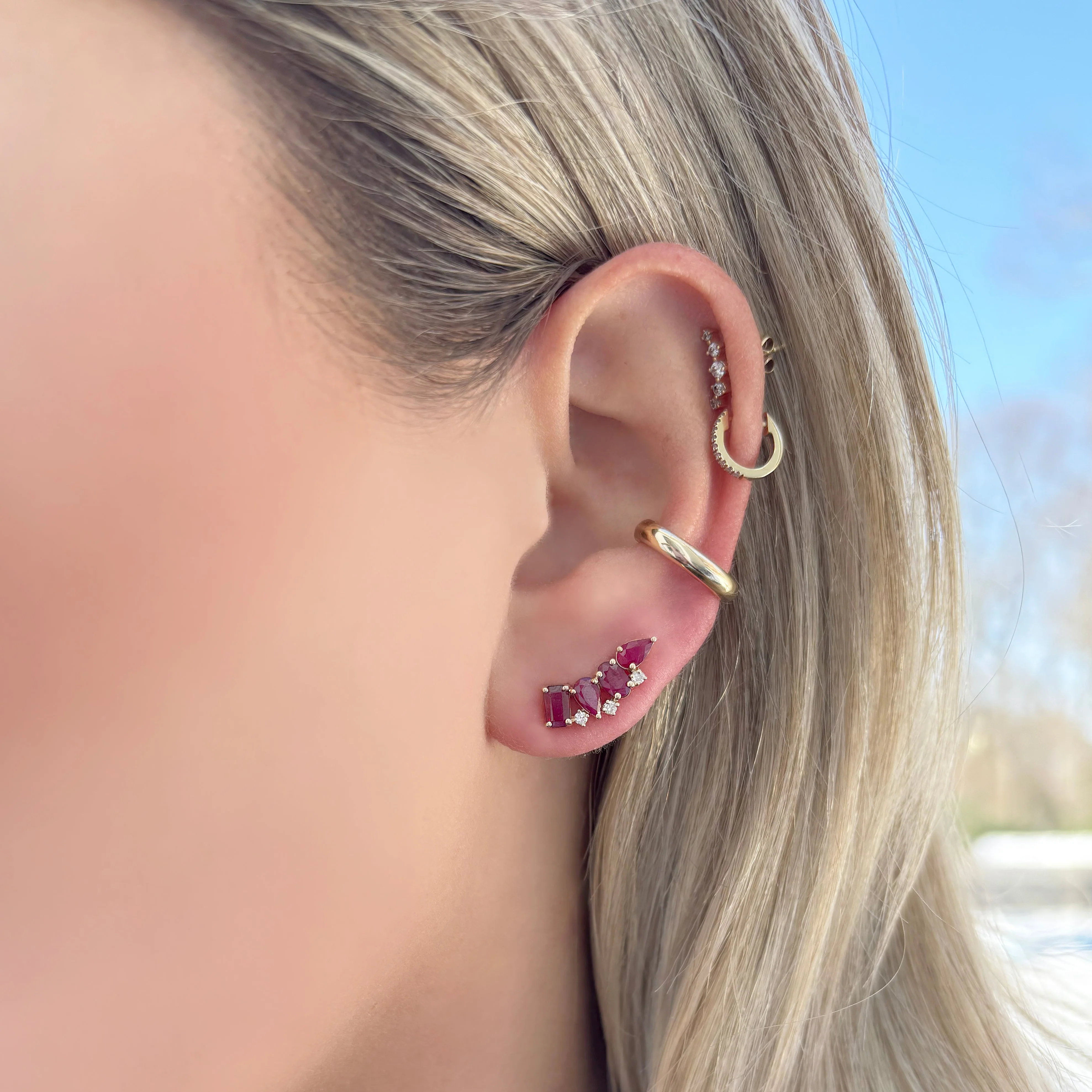 14K GOLD DIAMOND RUBY CARMIT STUDS - Image 2