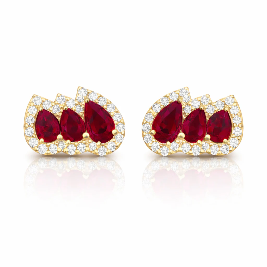 14K GOLD DIAMOND RUBY CATE STUDS