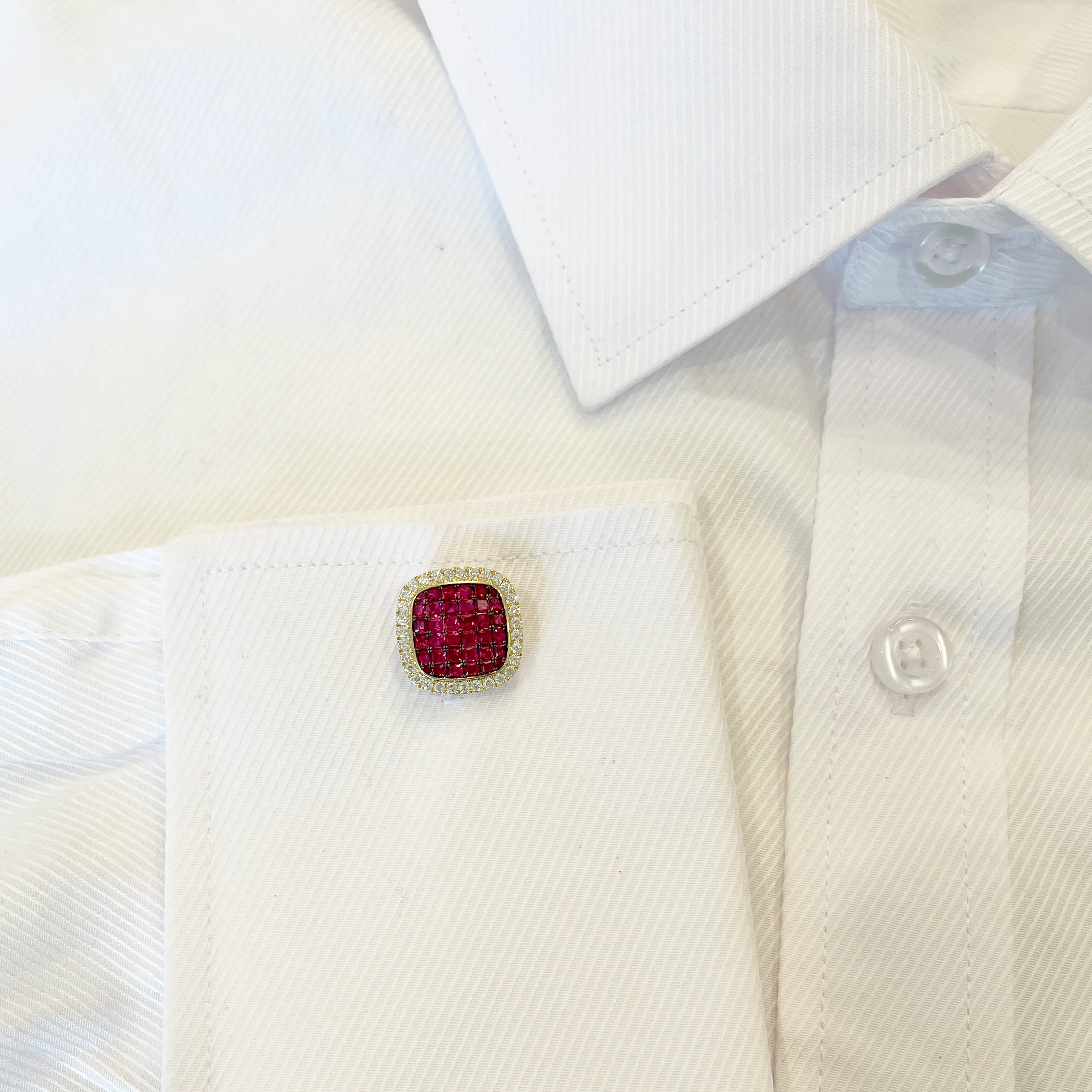 14K GOLD DIAMOND RUBY COLE CUFFLINKS - Image 2