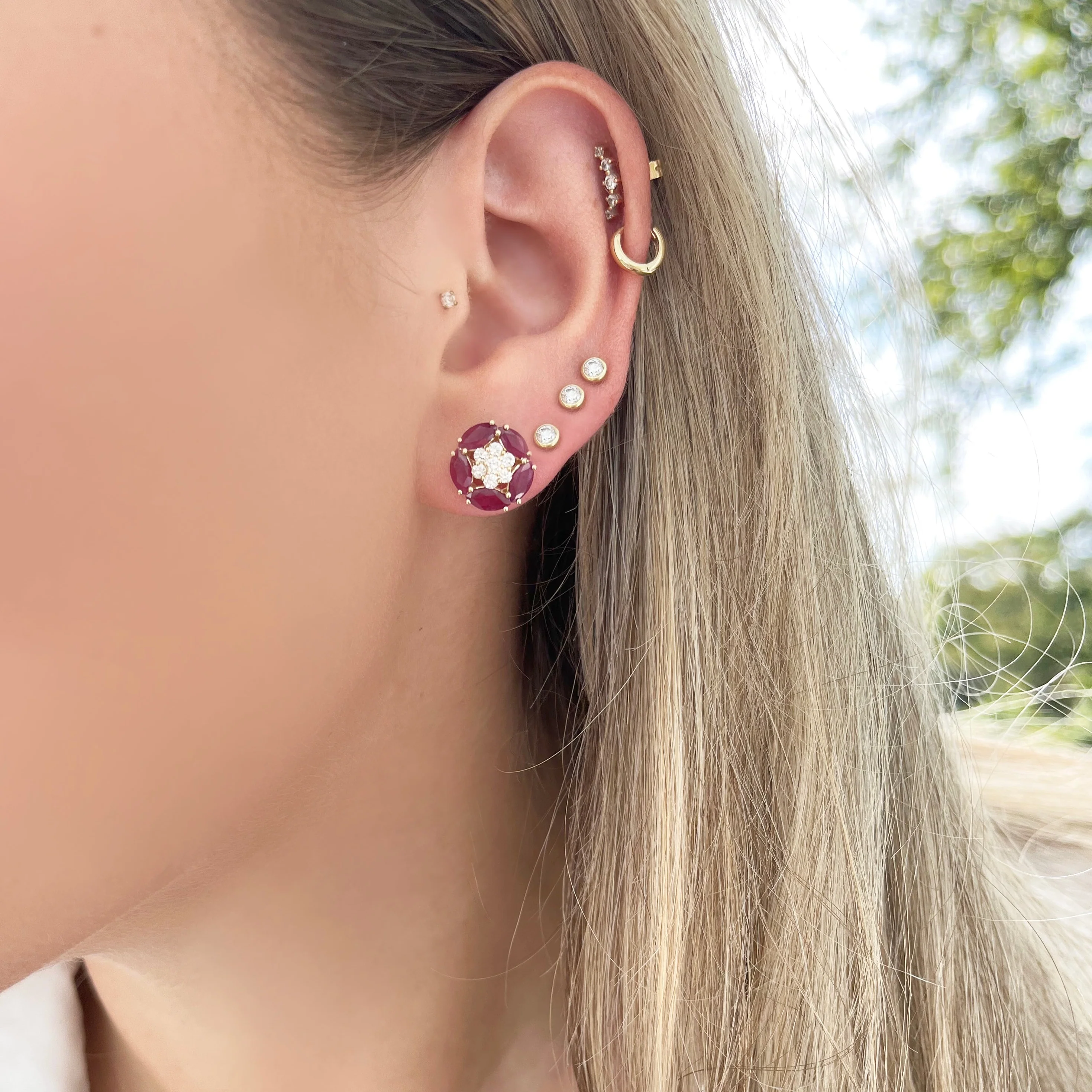 14K GOLD DIAMOND RUBY ELSA STUDS - Image 2