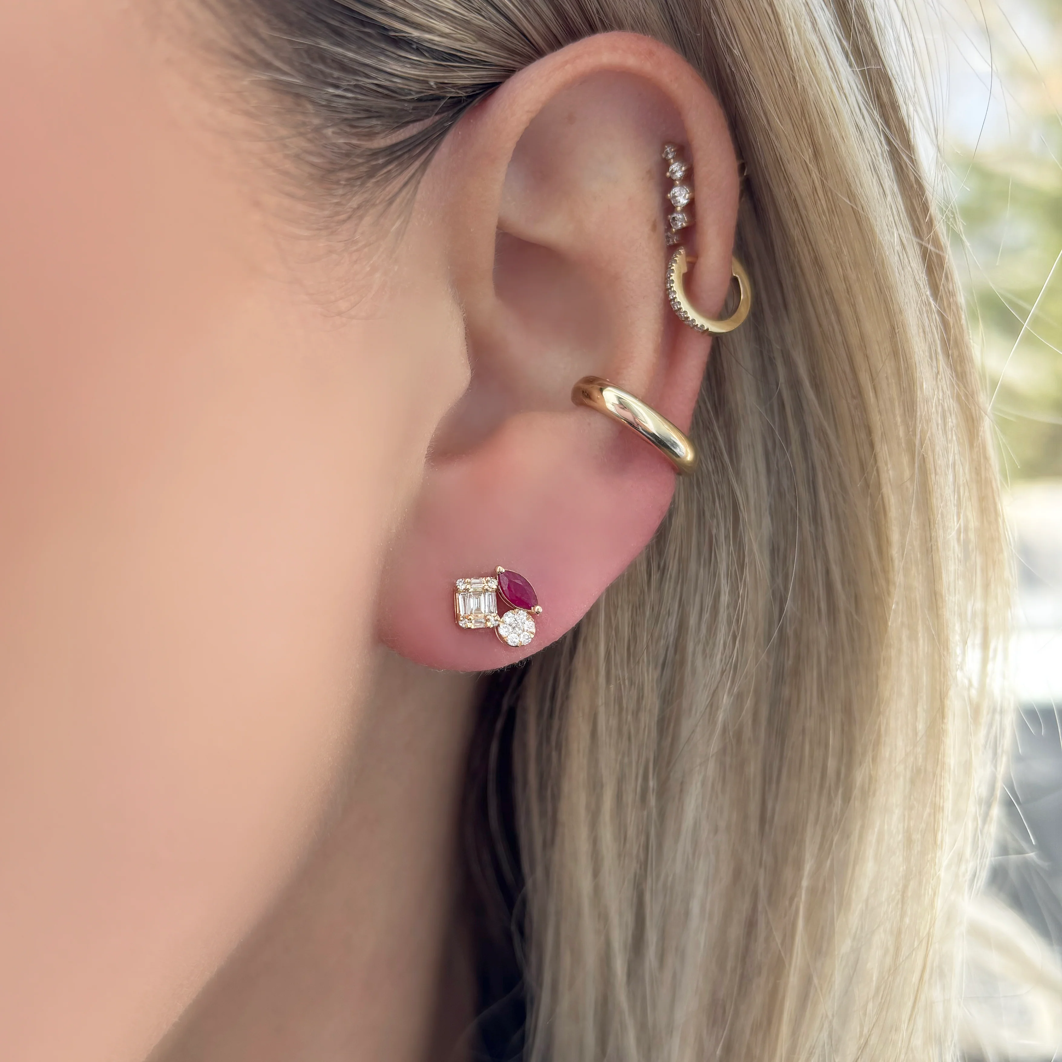 14K GOLD DIAMOND RUBY FINNY STUDS - Image 2