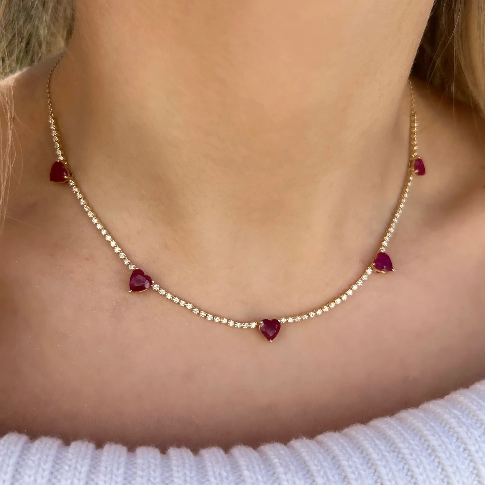 14K GOLD DIAMOND RUBY JULIETTE HEART NECKLACE - Image 2