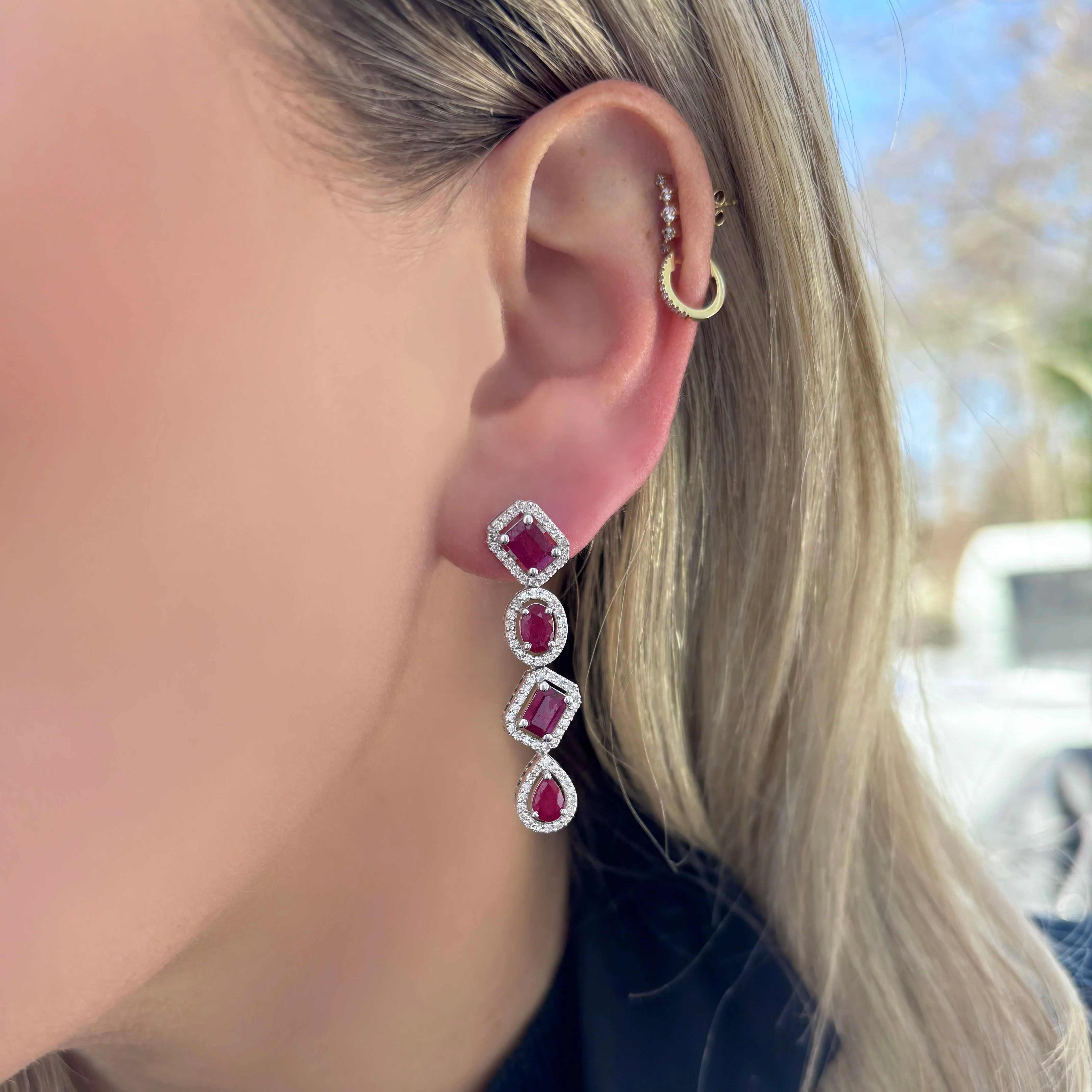 14K GOLD DIAMOND RUBY LEANNE EARRINGS - Image 2