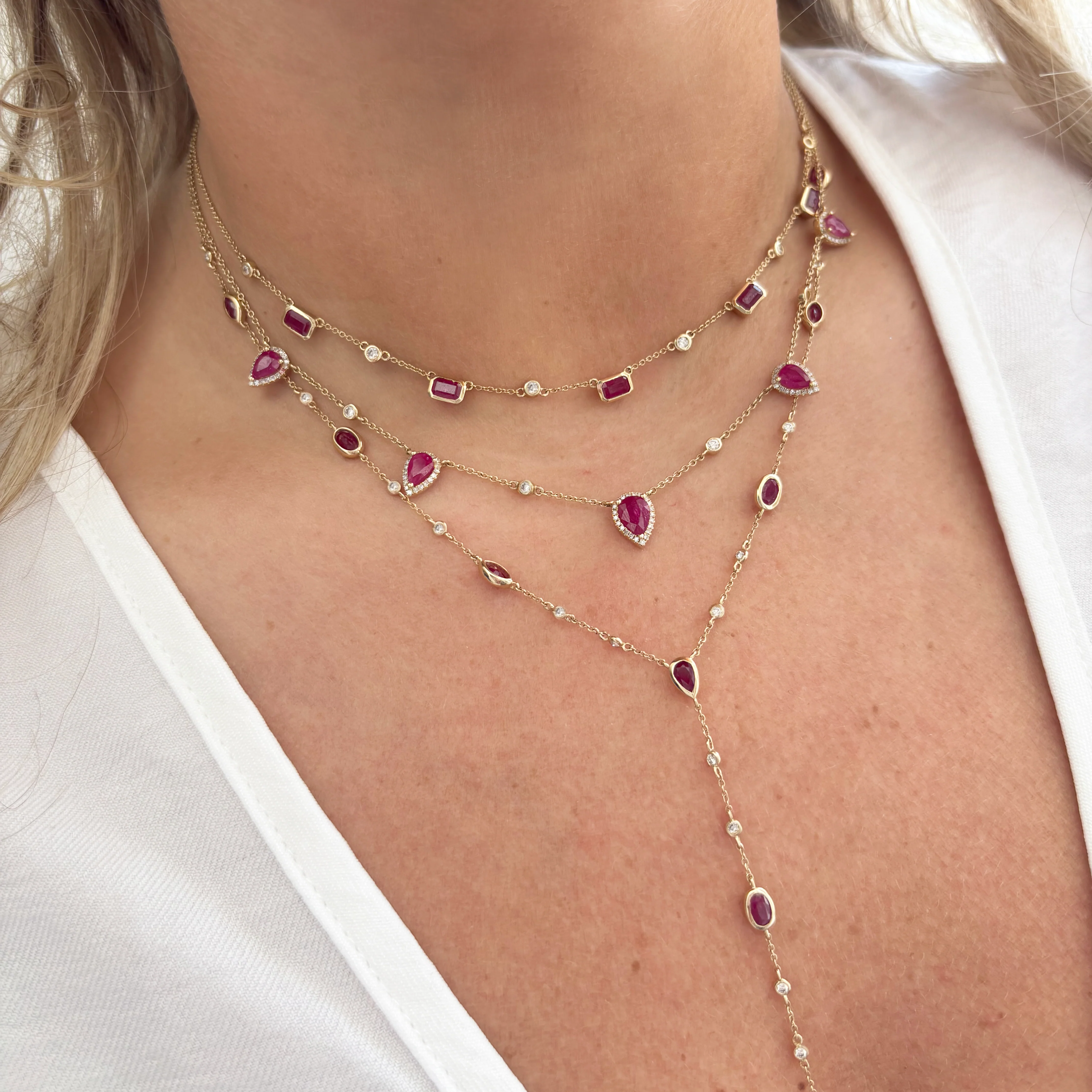 14K GOLD DIAMOND RUBY LUCY NECKLACE - Image 2