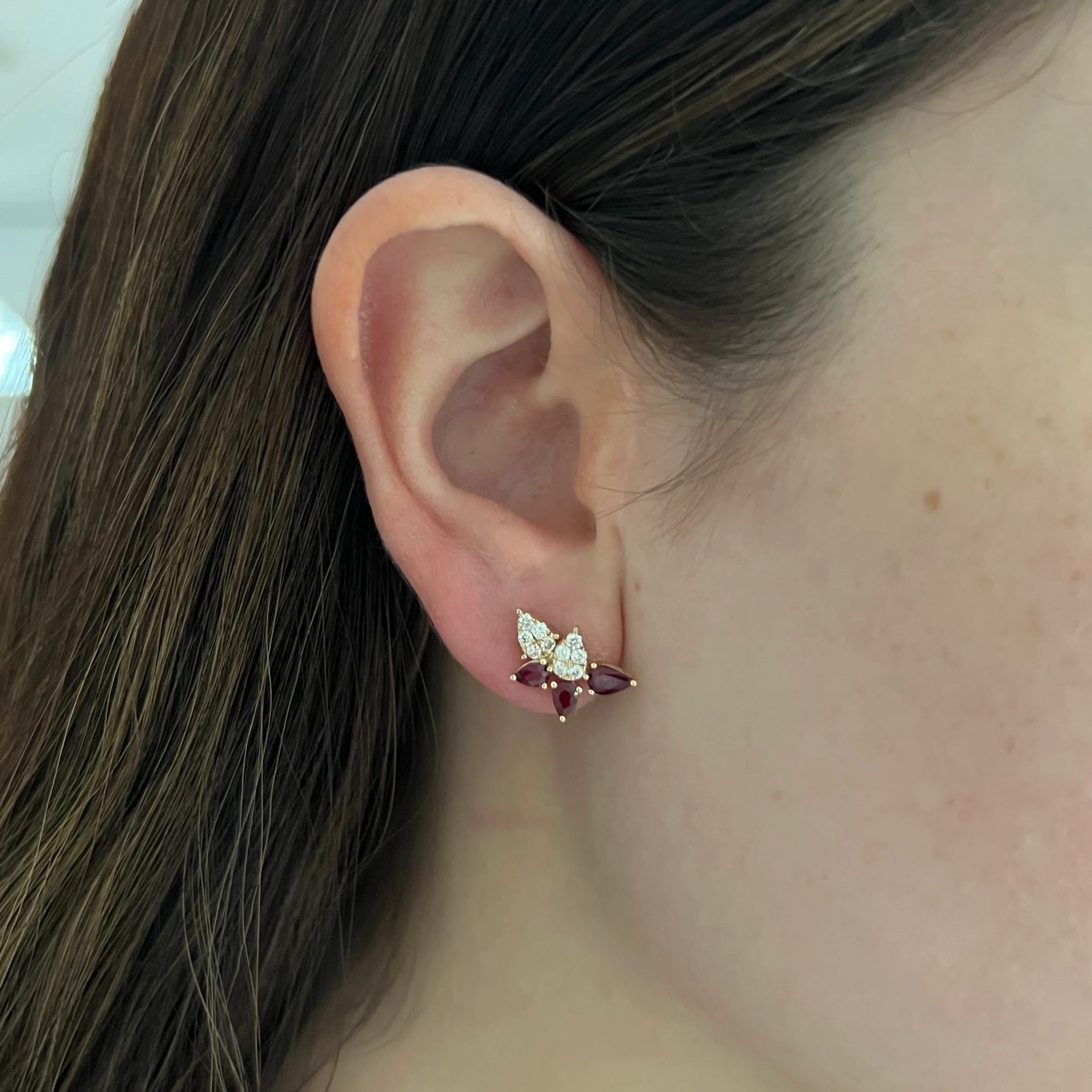 14K GOLD DIAMOND RUBY RISA STUDS