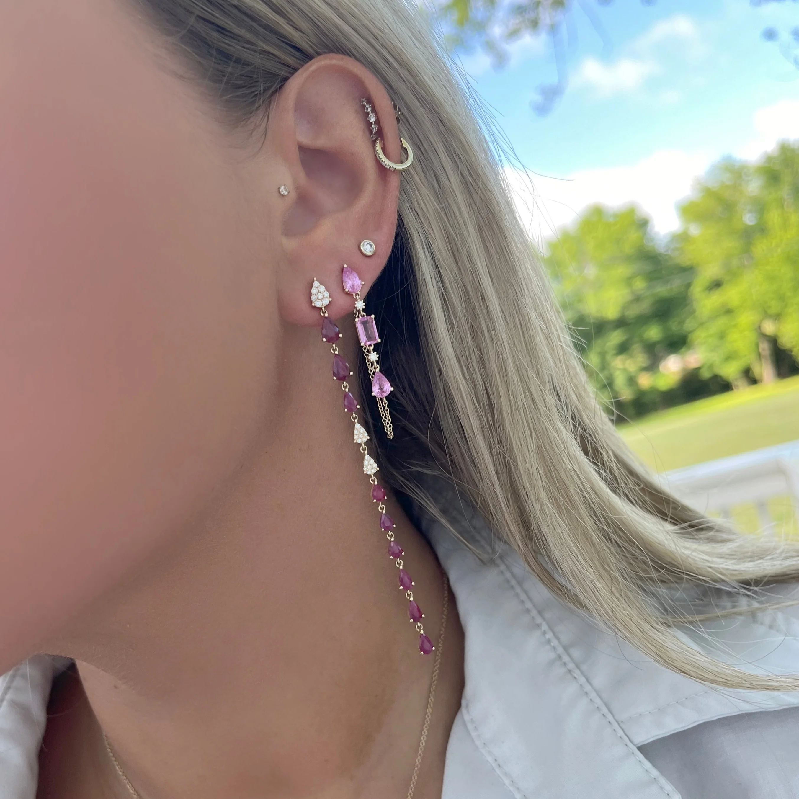 14K GOLD DIAMOND RUBY ROSIE EARRINGS - Image 3