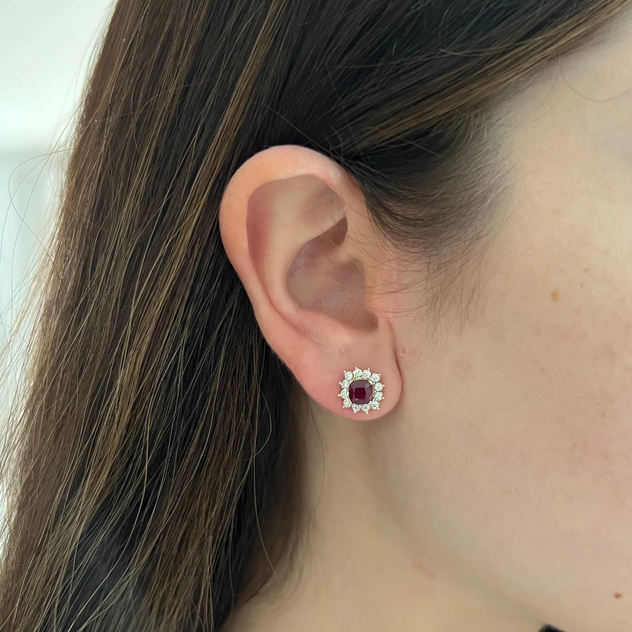 14K GOLD DIAMOND RUBY RUTH STUDS