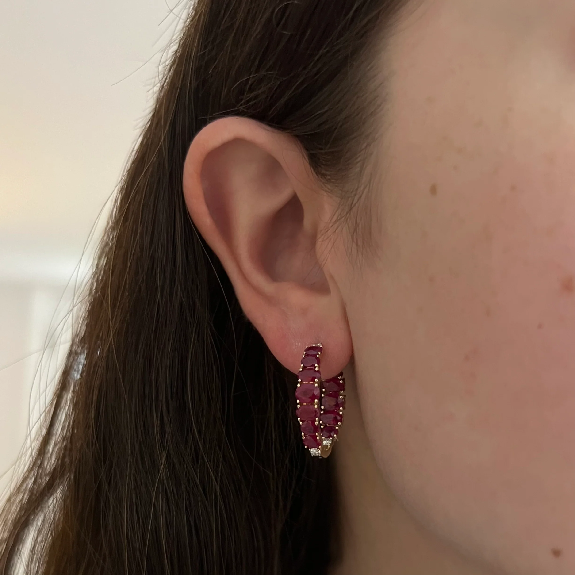 14K GOLD DIAMOND RUBY SHEVA HOOPS - Image 2