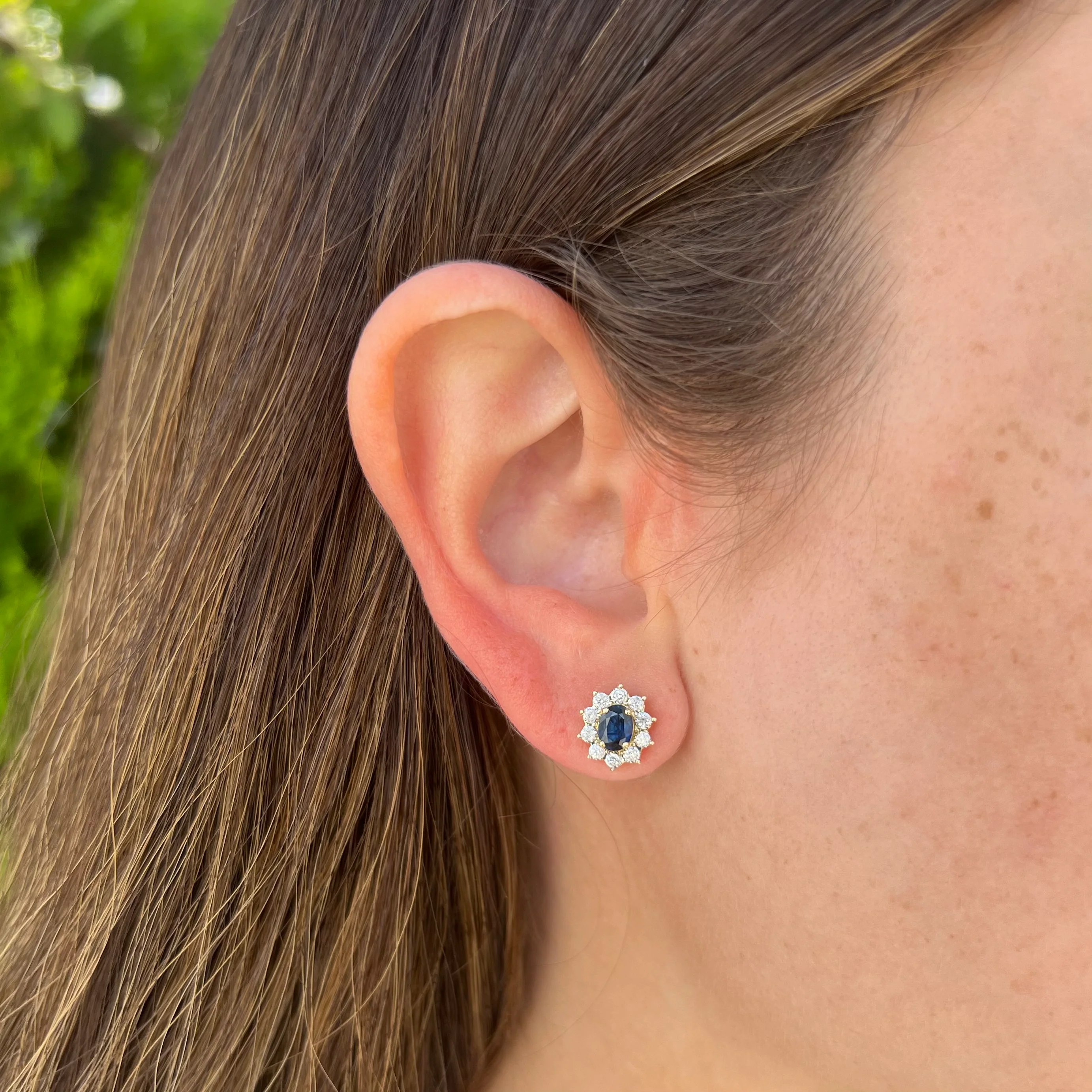 14K GOLD DIAMOND SAPPHIRE CAROL STUDS - Image 2