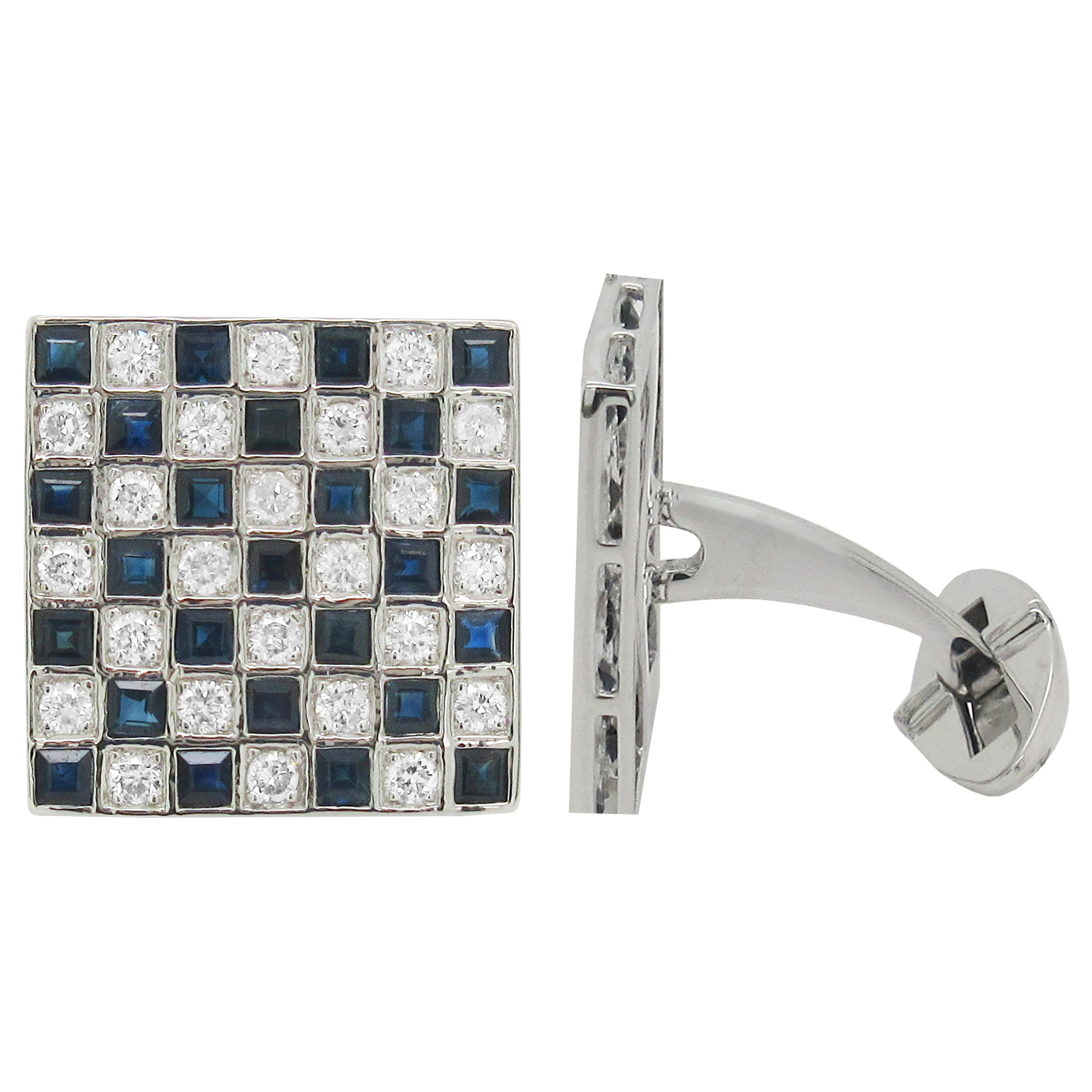 14K GOLD DIAMOND SAPPHIRE KEN CUFFLINKS
