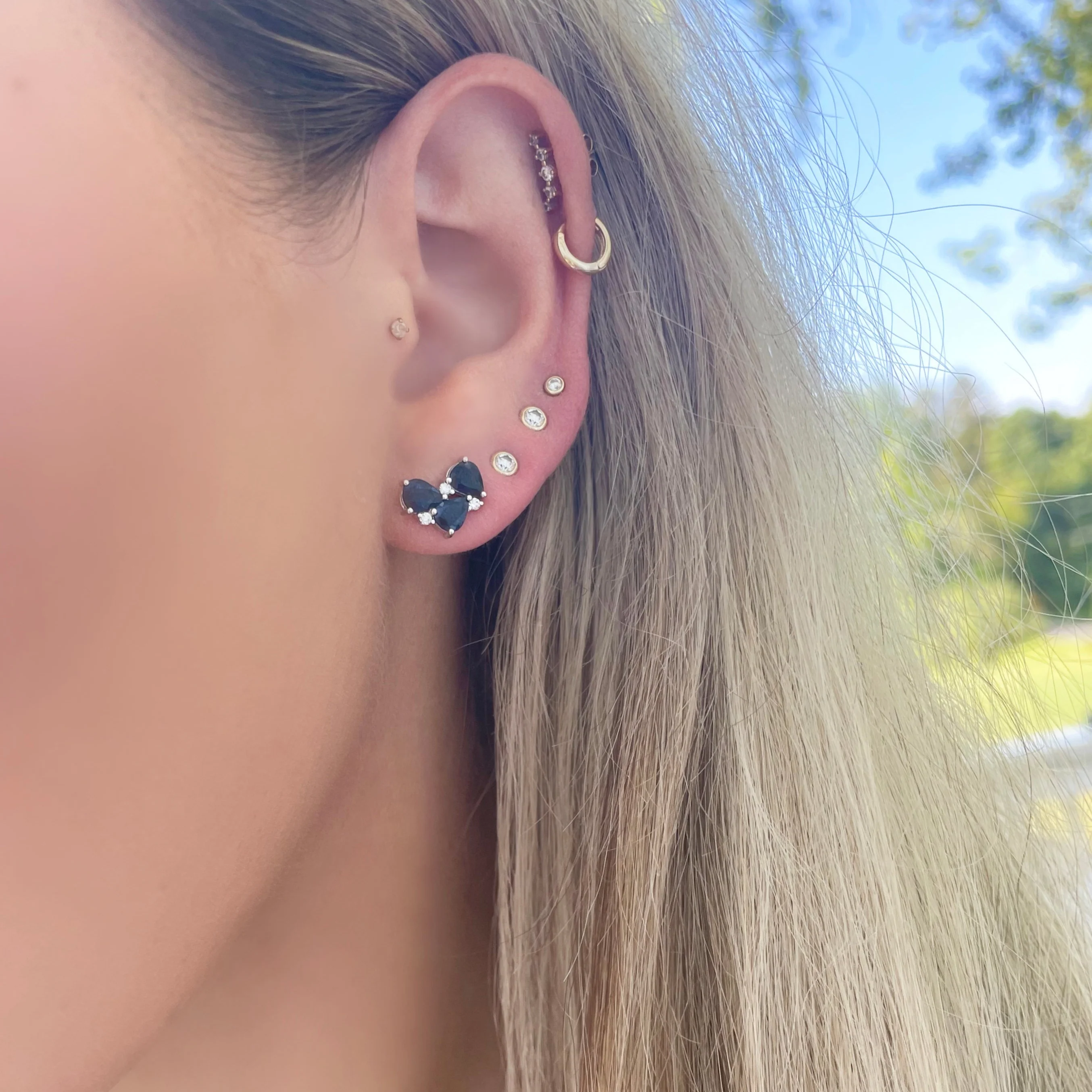 14K GOLD DIAMOND SAPPHIRE MAREN STUDS - Image 2