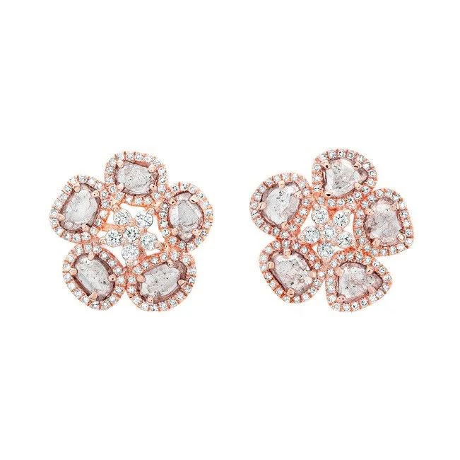 14K GOLD DIAMOND SLICE FLOWER STUDS - Image 4