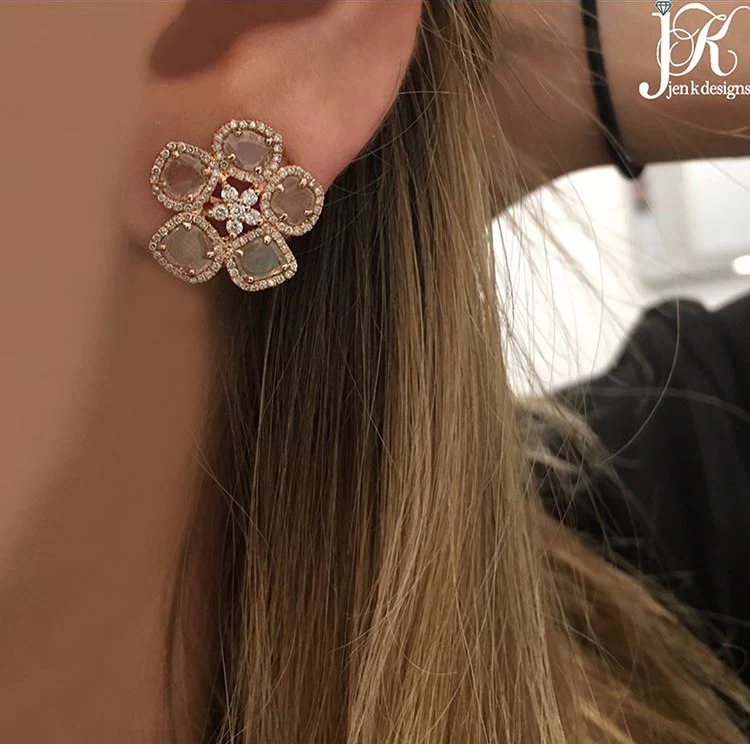 14K GOLD DIAMOND SLICE FLOWER STUDS - Image 5