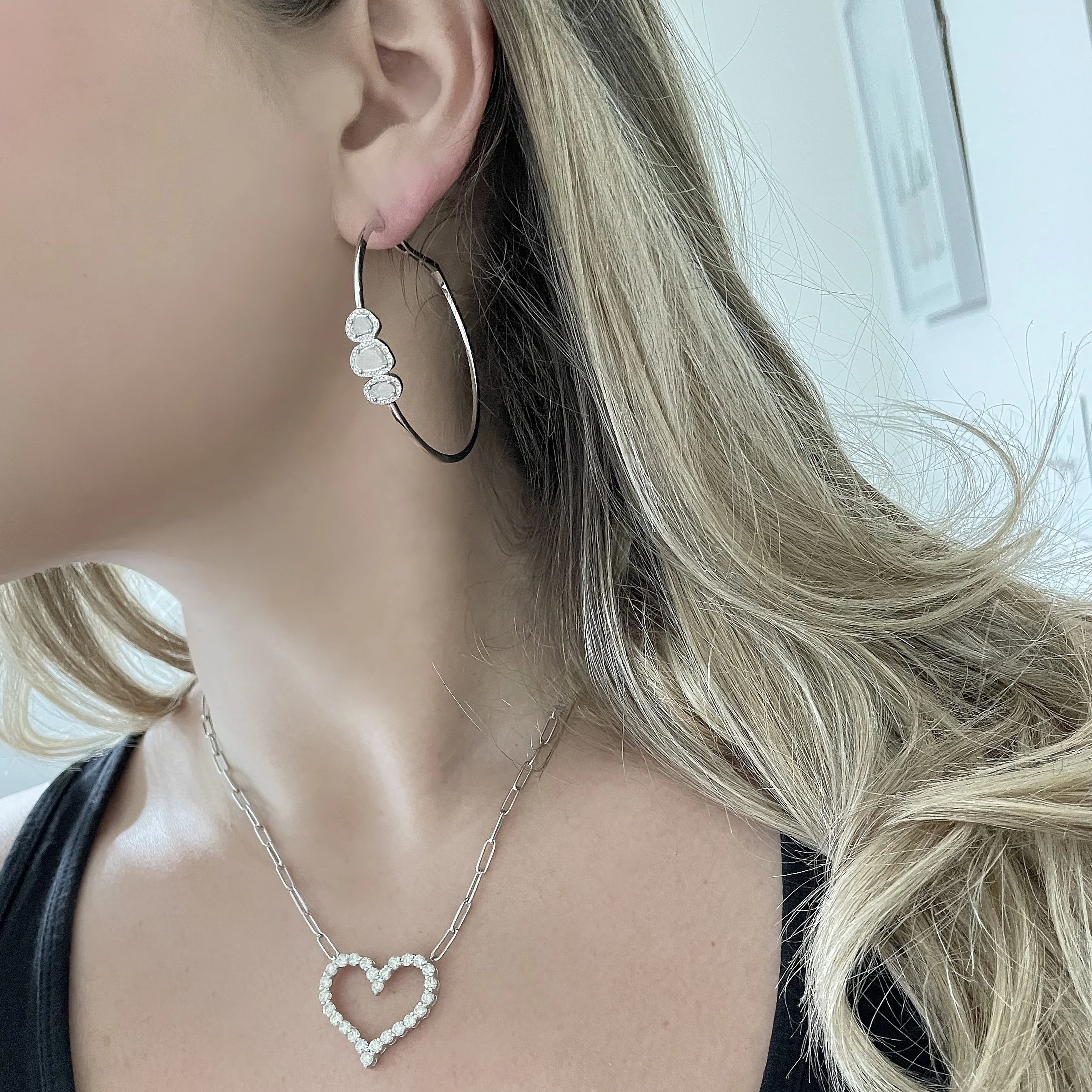 14K GOLD DIAMOND SLICE HOOPS - Image 2