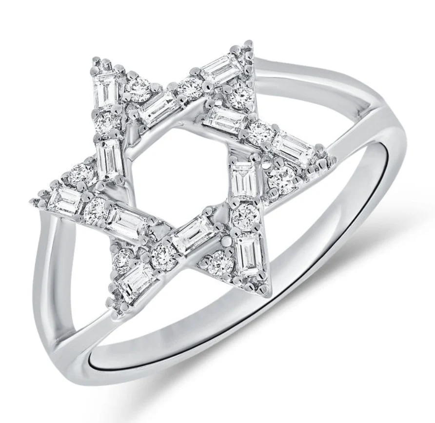 14K GOLD DIAMOND SMALL BAGUETTE STAR OF DAVID RING - Image 3