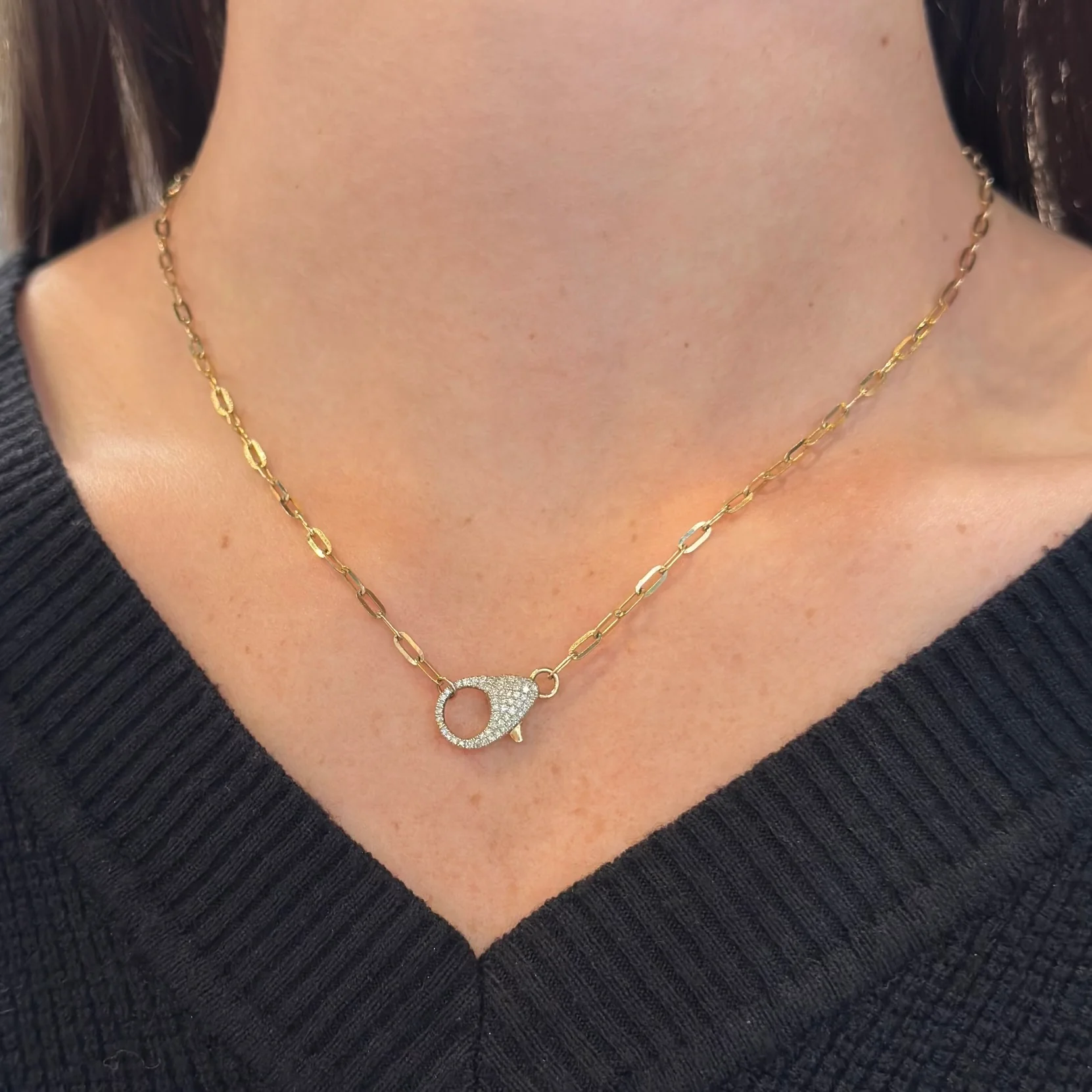 14K GOLD DIAMOND TIFFANY PAPERCLIP NECKLACE - Image 2