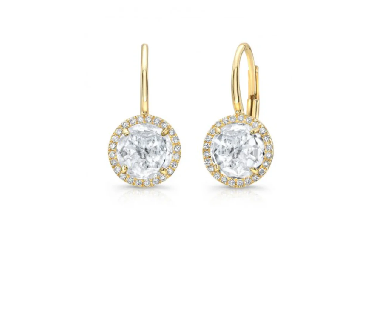 14K GOLD DIAMOND TOPAZ LEVERBACK EARRINGS - Image 3