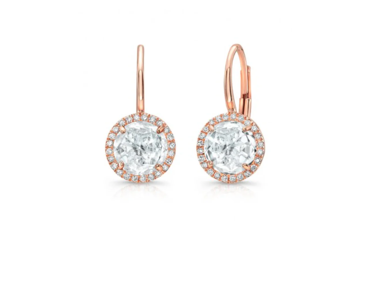 14K GOLD DIAMOND TOPAZ LEVERBACK EARRINGS - Image 4