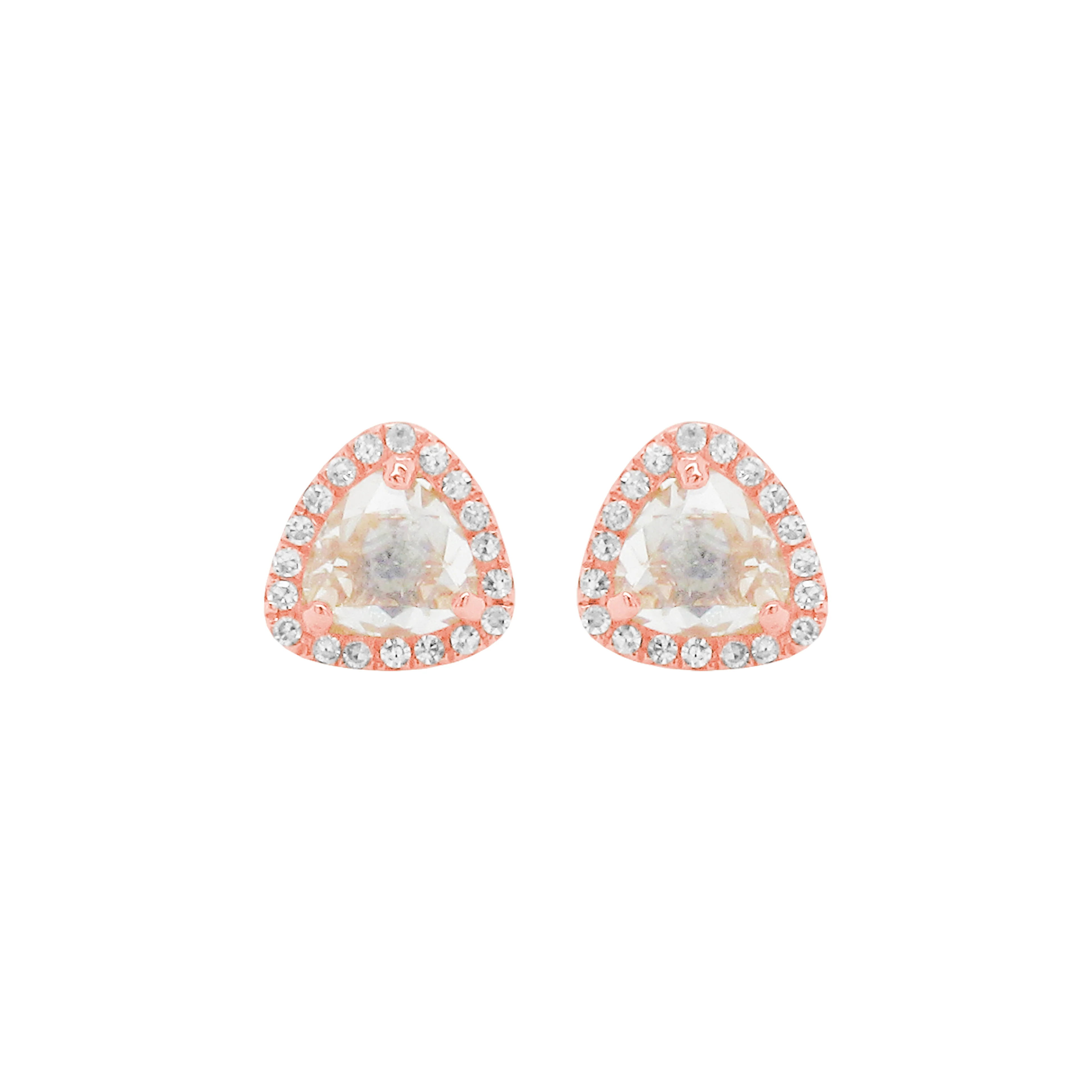 14K GOLD DIAMOND AND WHITE TOPAZ MINI TRIANGLE STUDS