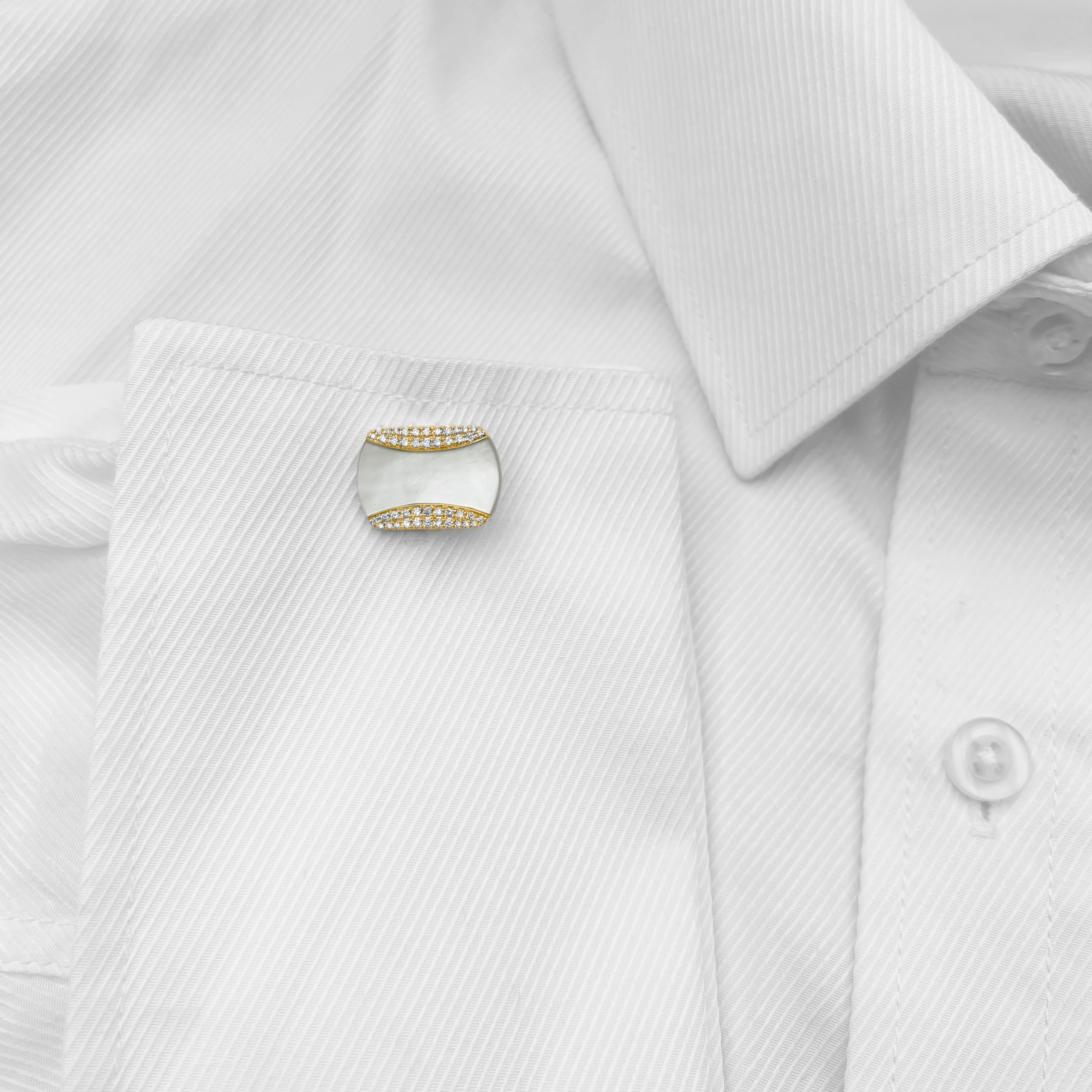 14K GOLD DIAMOND WHITE MOTHER OF PEARL JIMMY CUFFLINKS - Image 2