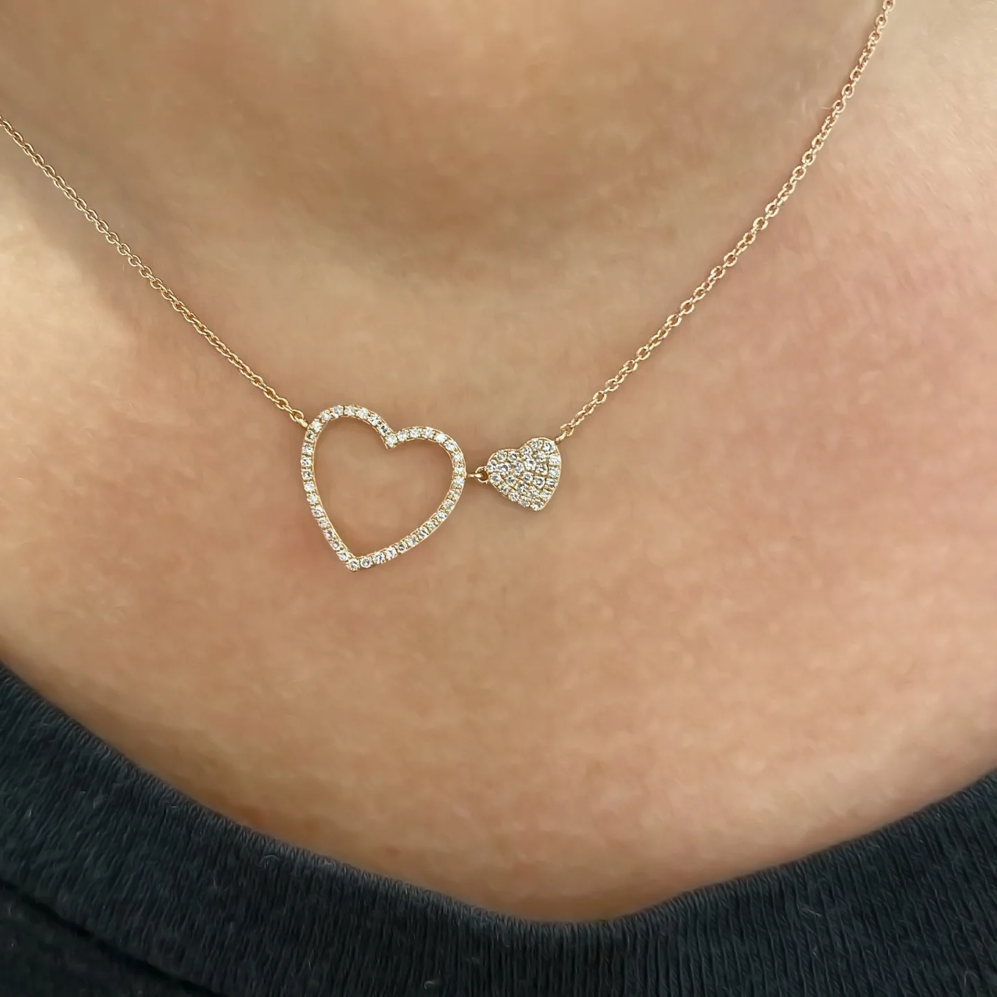 14K GOLD DIAMOND YARDENA DOUBLE HEART NECKLACE - Image 4