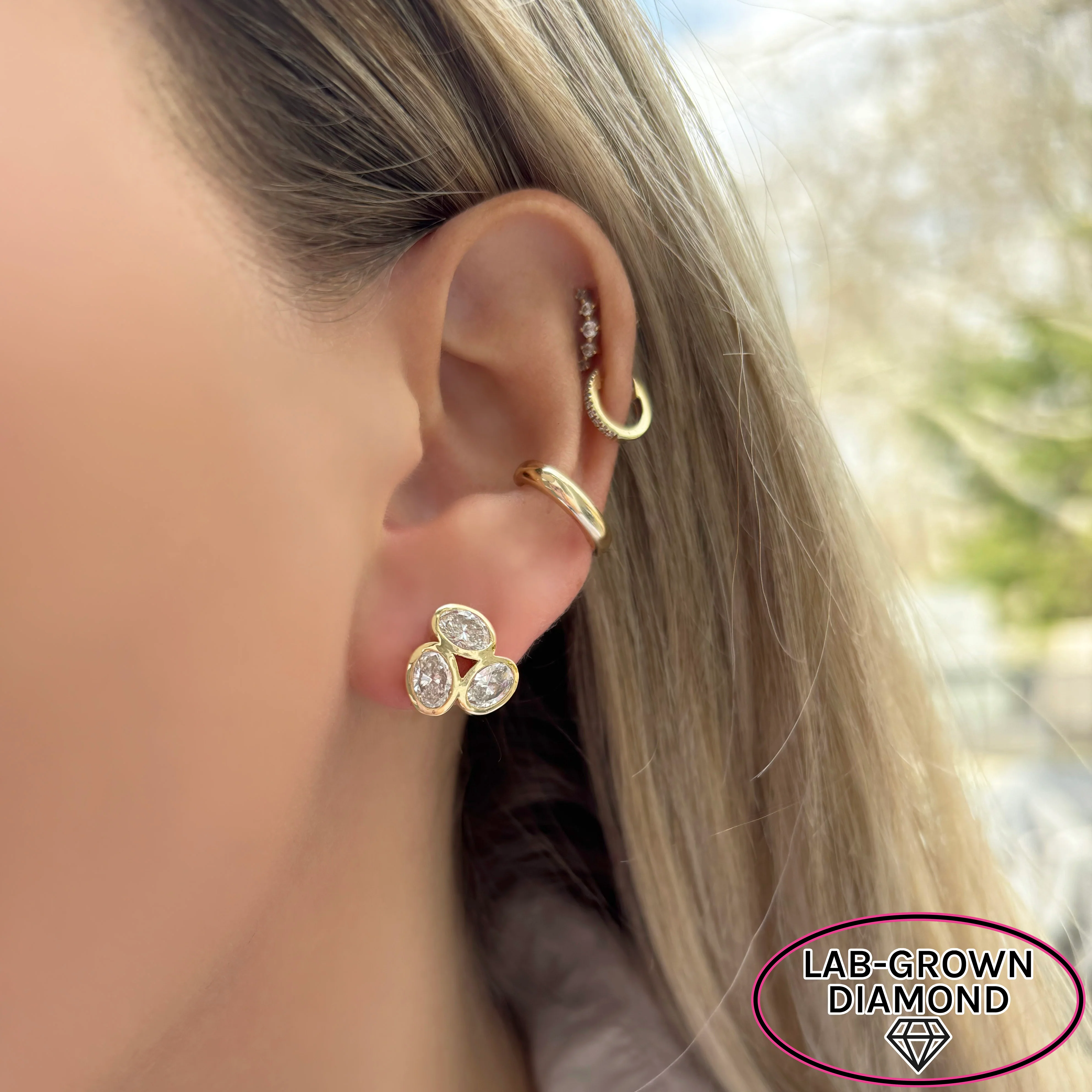 14K GOLD LAB GROWN DIAMOND MICHELLE STUDS - Image 2