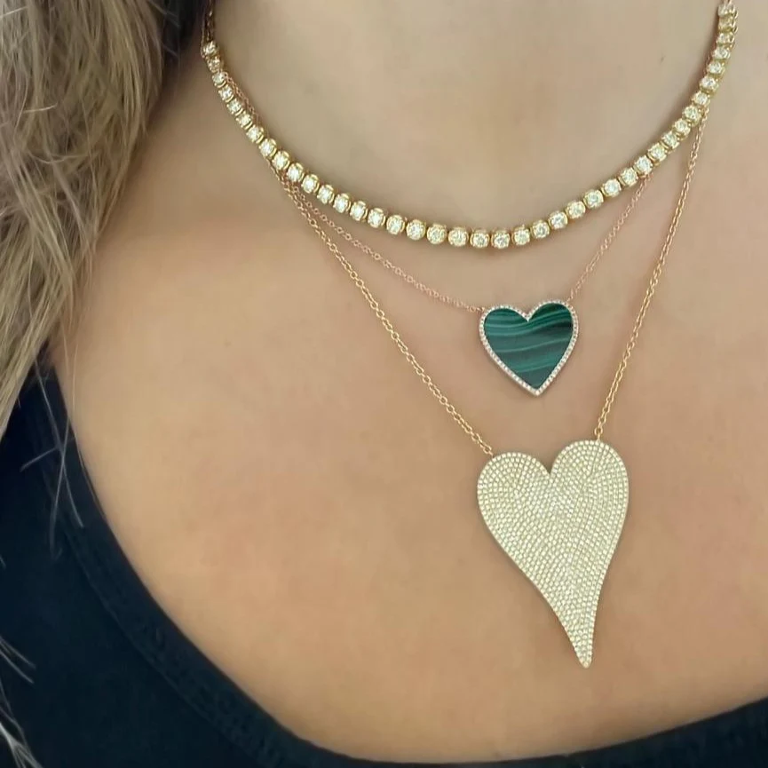 14K GOLD LARGE DIAMOND JANINE HEART NECKLACE - Image 5