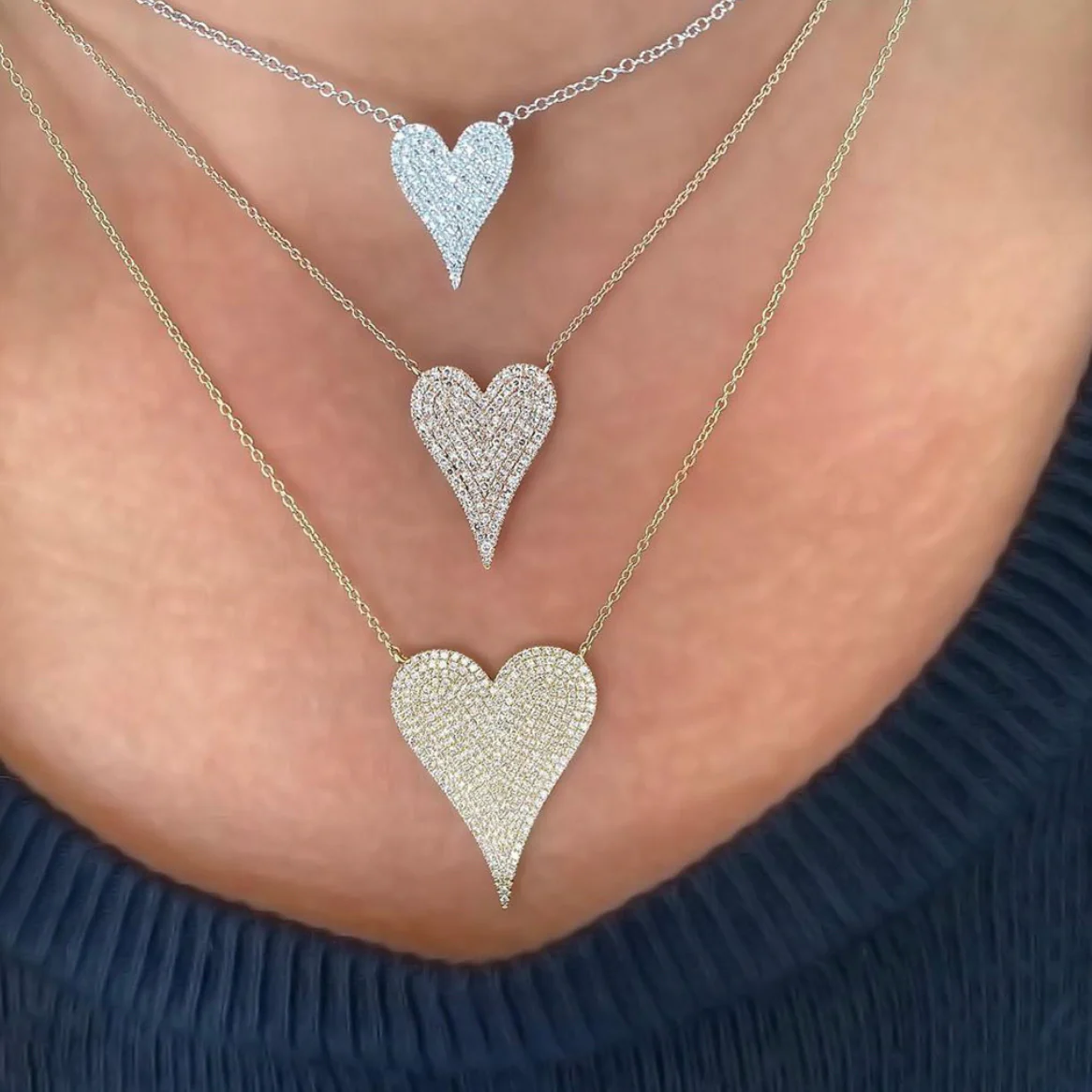 14K GOLD LARGE DIAMOND JANINE HEART NECKLACE - Image 7