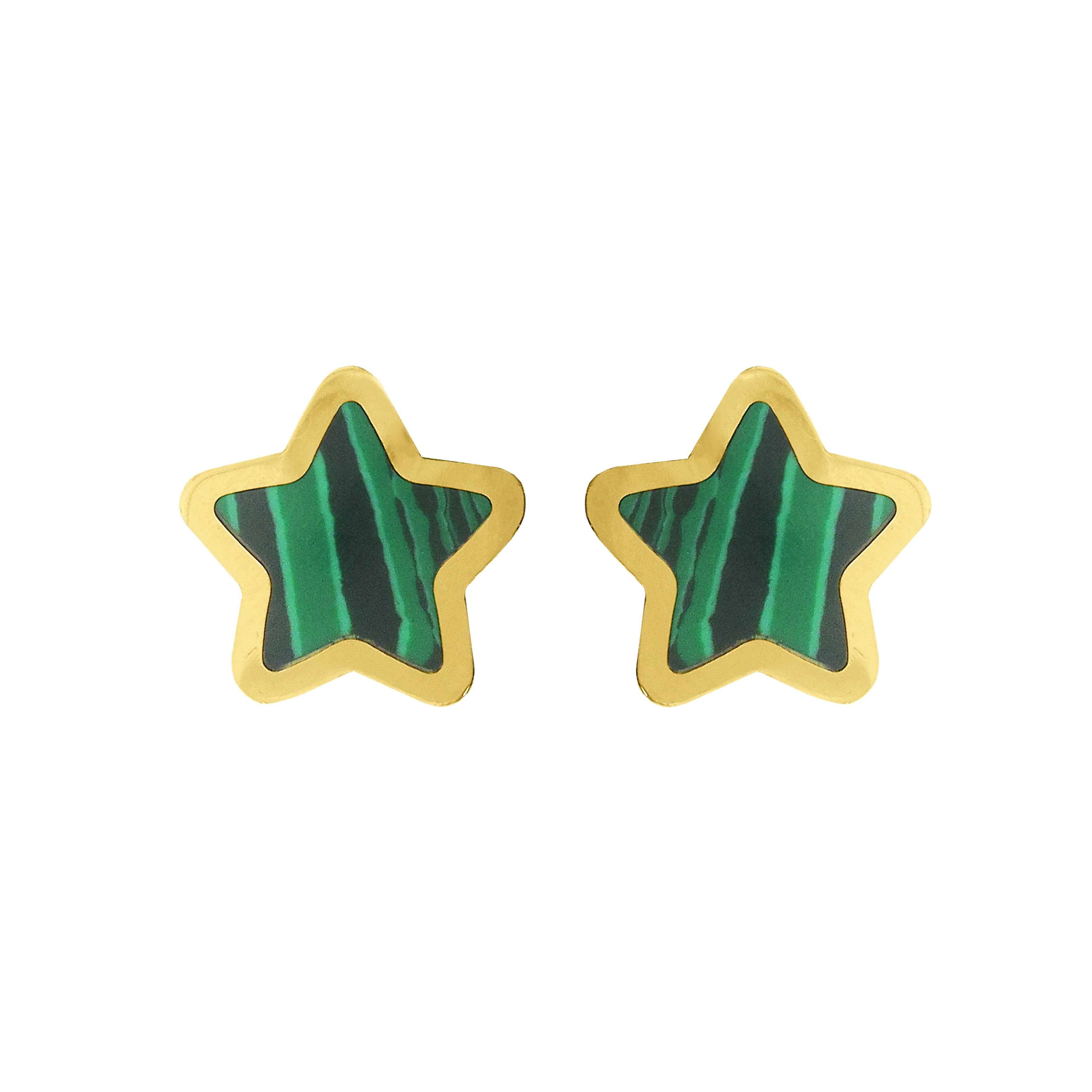 14K GOLD MALACHITE LARGE MEGAN STAR STUDS
