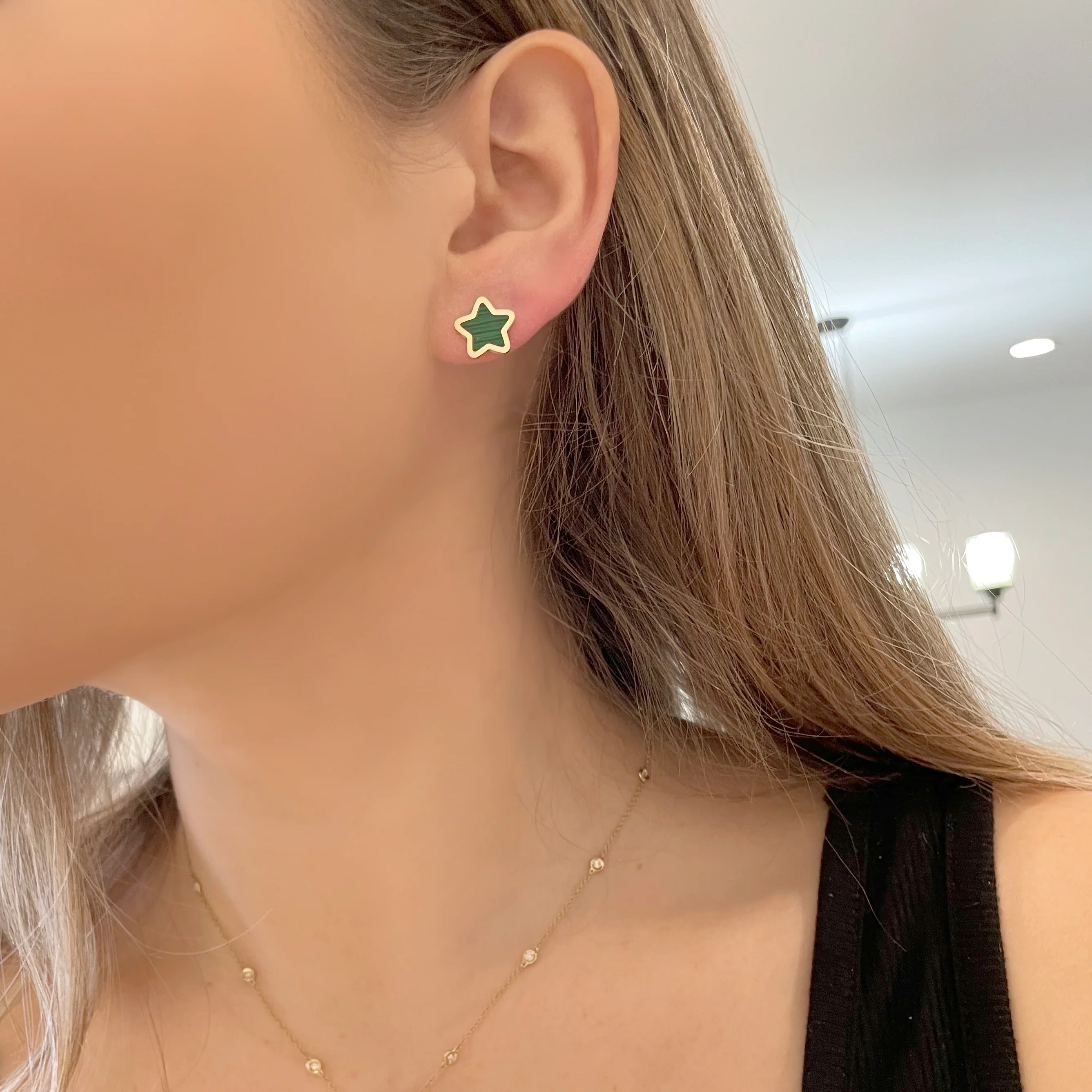 14K GOLD MALACHITE LARGE MEGAN STAR STUDS - Image 2