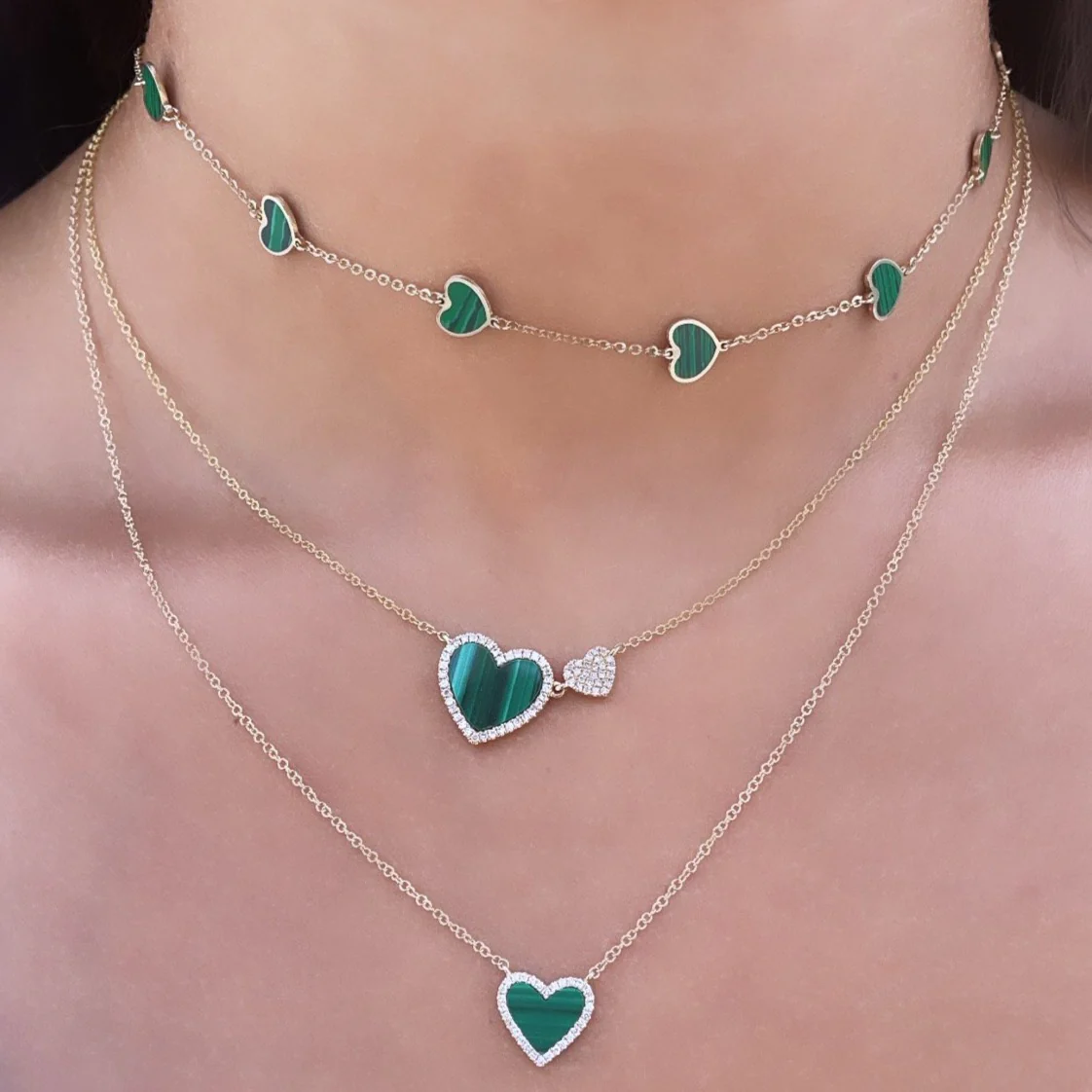 14K GOLD MALACHITE MEGAN HEART NECKLACE - Image 2