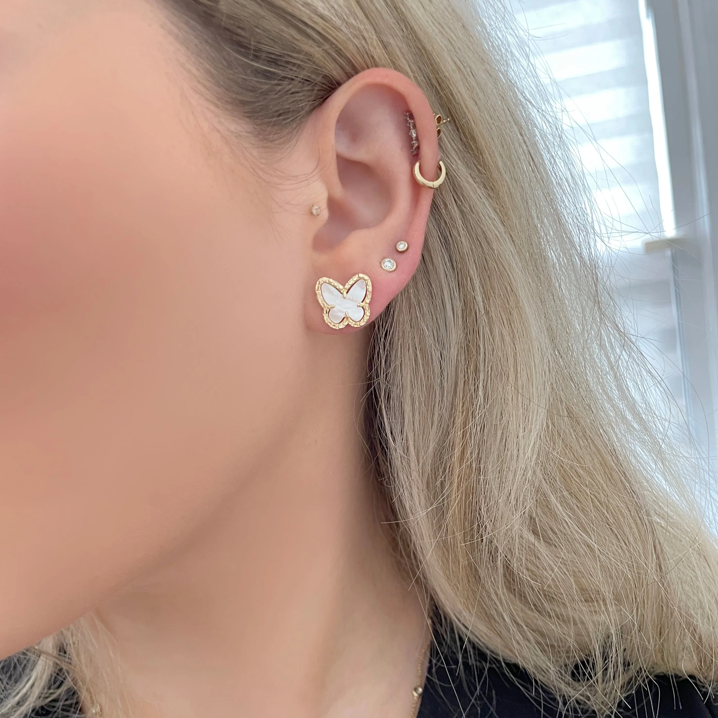 14K GOLD MOTHER OF PEARL FIONA BUTTERFLY STUDS - Image 2