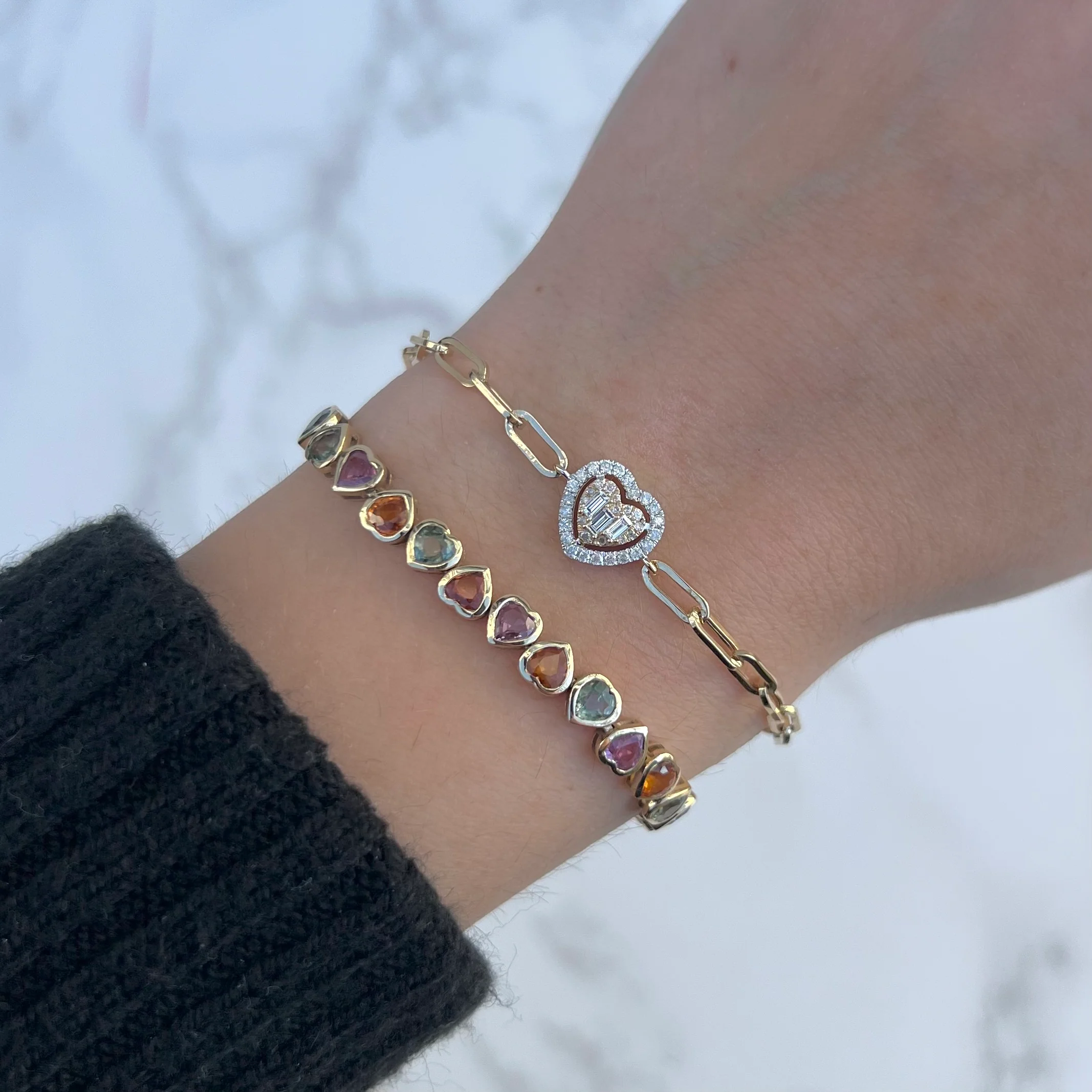 14K GOLD MULTI SAPPHIRE SOPHIE HEART BRACELET - Image 2