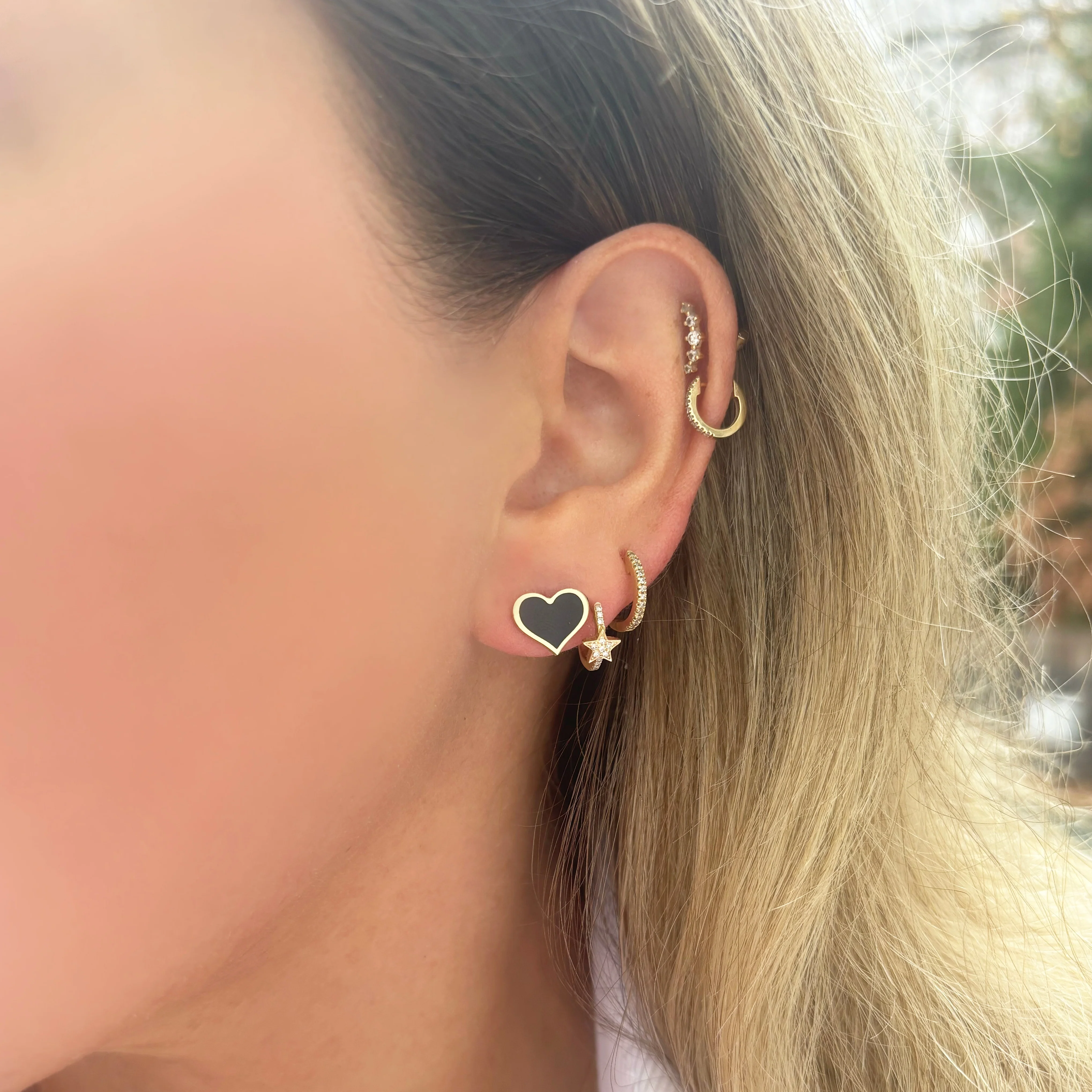 14K GOLD ONYX LARGE MEGAN HEART STUDS - Image 2