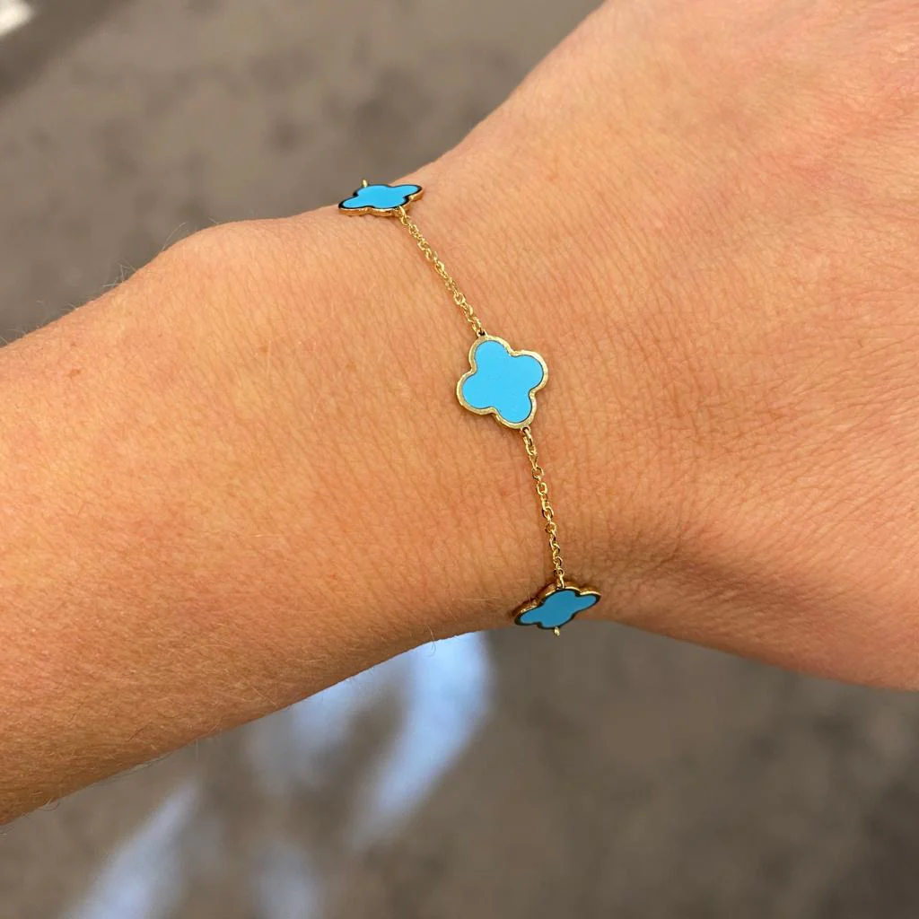 14K GOLD TURQUOISE LARGE MEGAN CLOVER BRACELET - Image 2